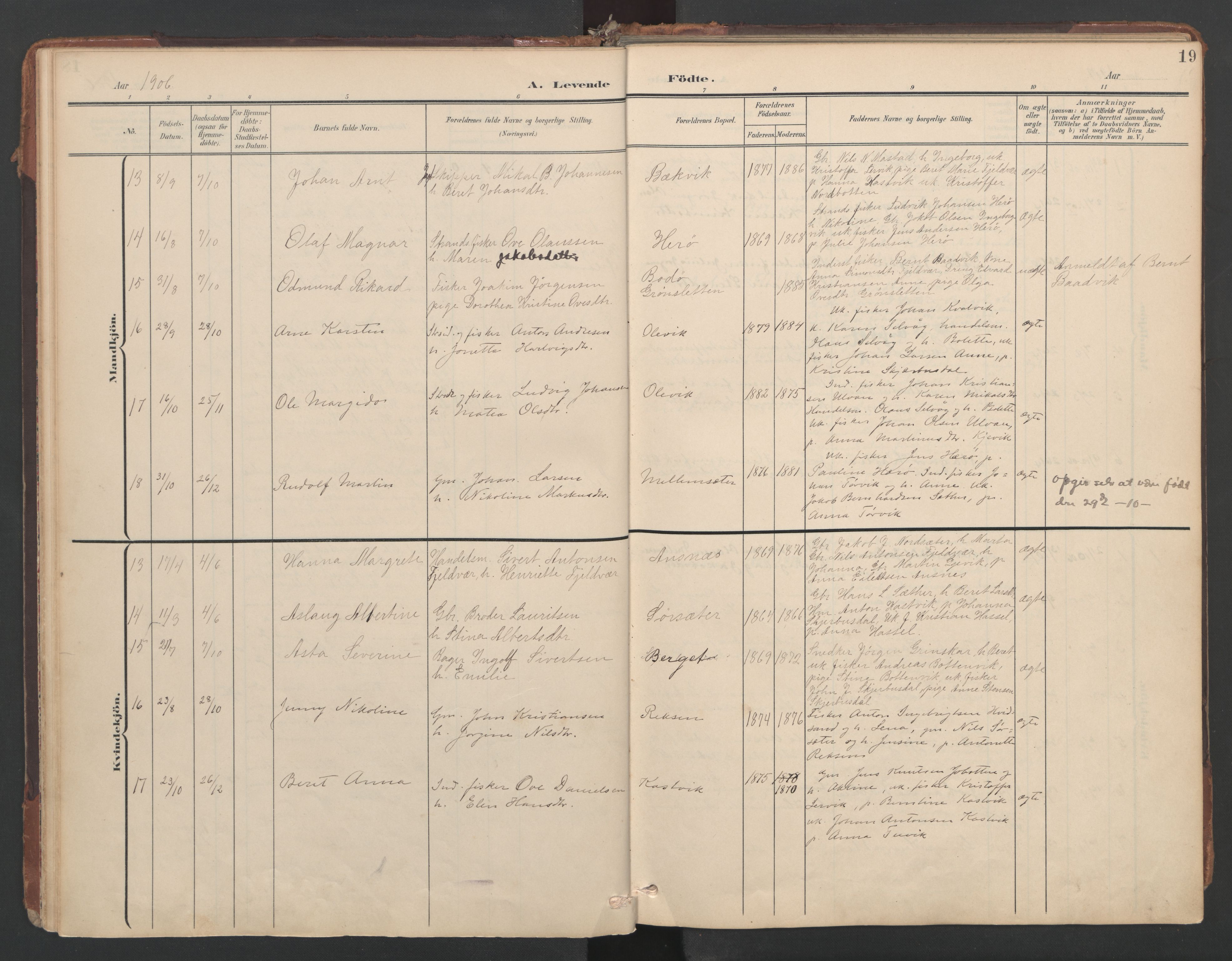Ministerialprotokoller, klokkerbøker og fødselsregistre - Sør-Trøndelag, SAT/A-1456/638/L0568: Parish register (official) no. 638A01, 1901-1916, p. 19