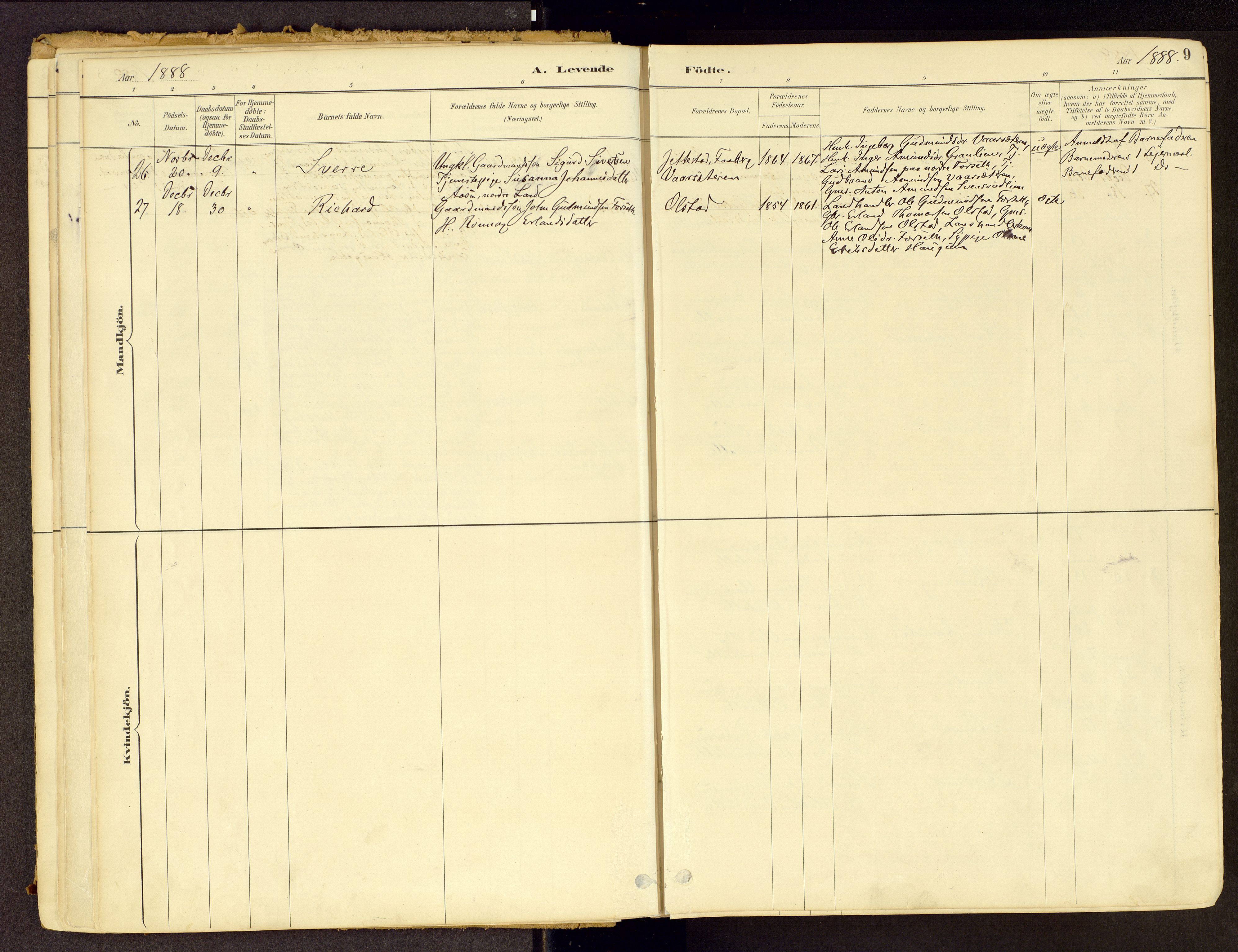Vestre Gausdal prestekontor, SAH/PREST-094/H/Ha/Haa/L0001: Parish register (official) no. 1, 1887-1914, p. 9