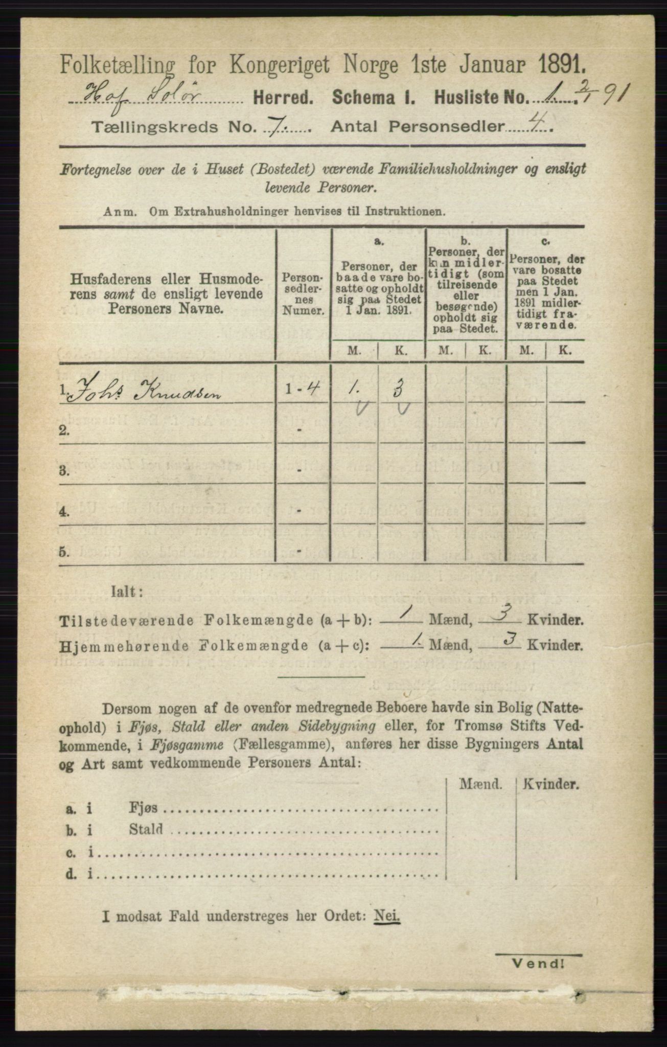 RA, 1891 census for 0424 Hof, 1891, p. 2647