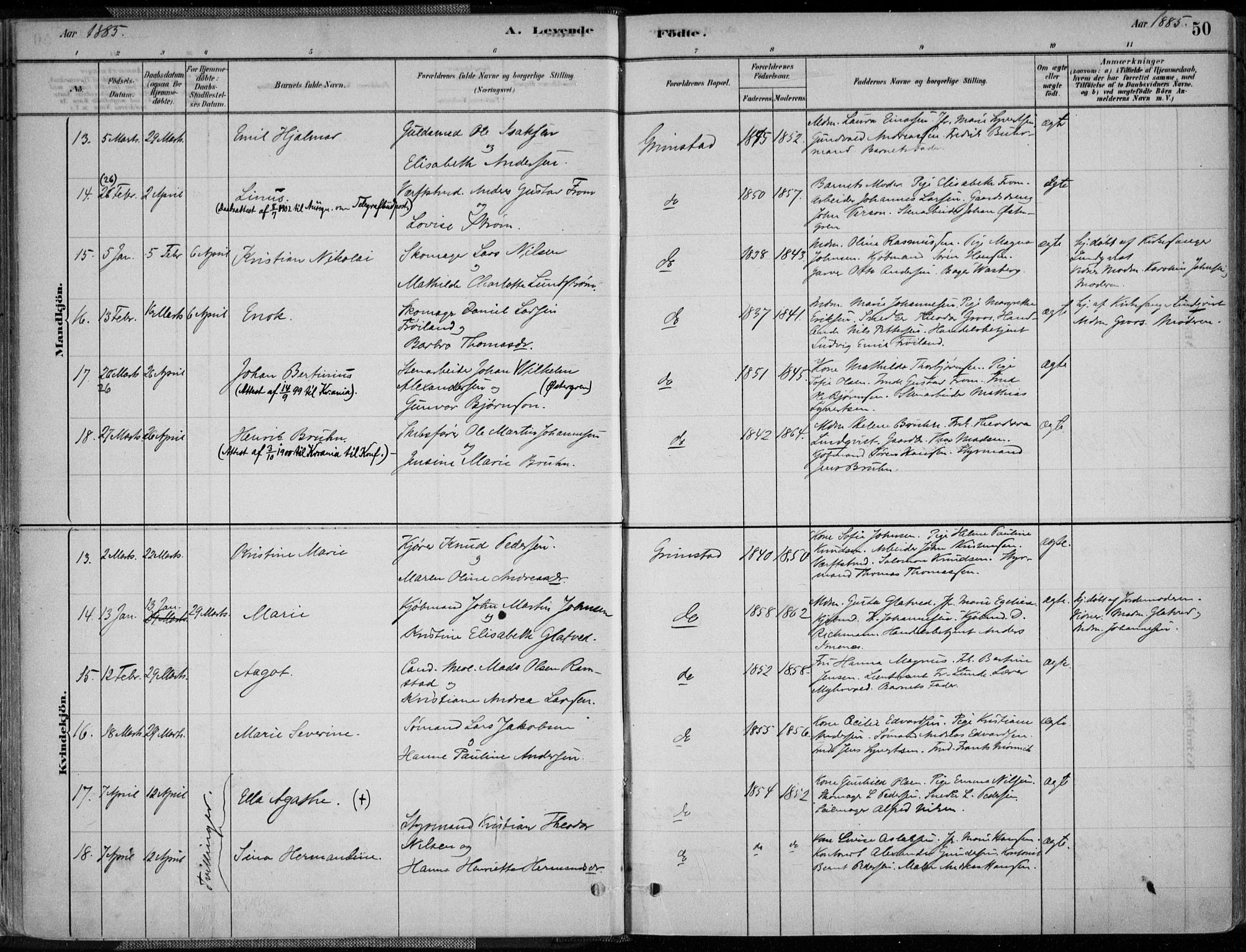 Grimstad sokneprestkontor, AV/SAK-1111-0017/F/Fa/L0003: Parish register (official) no. A 2, 1882-1912, p. 50