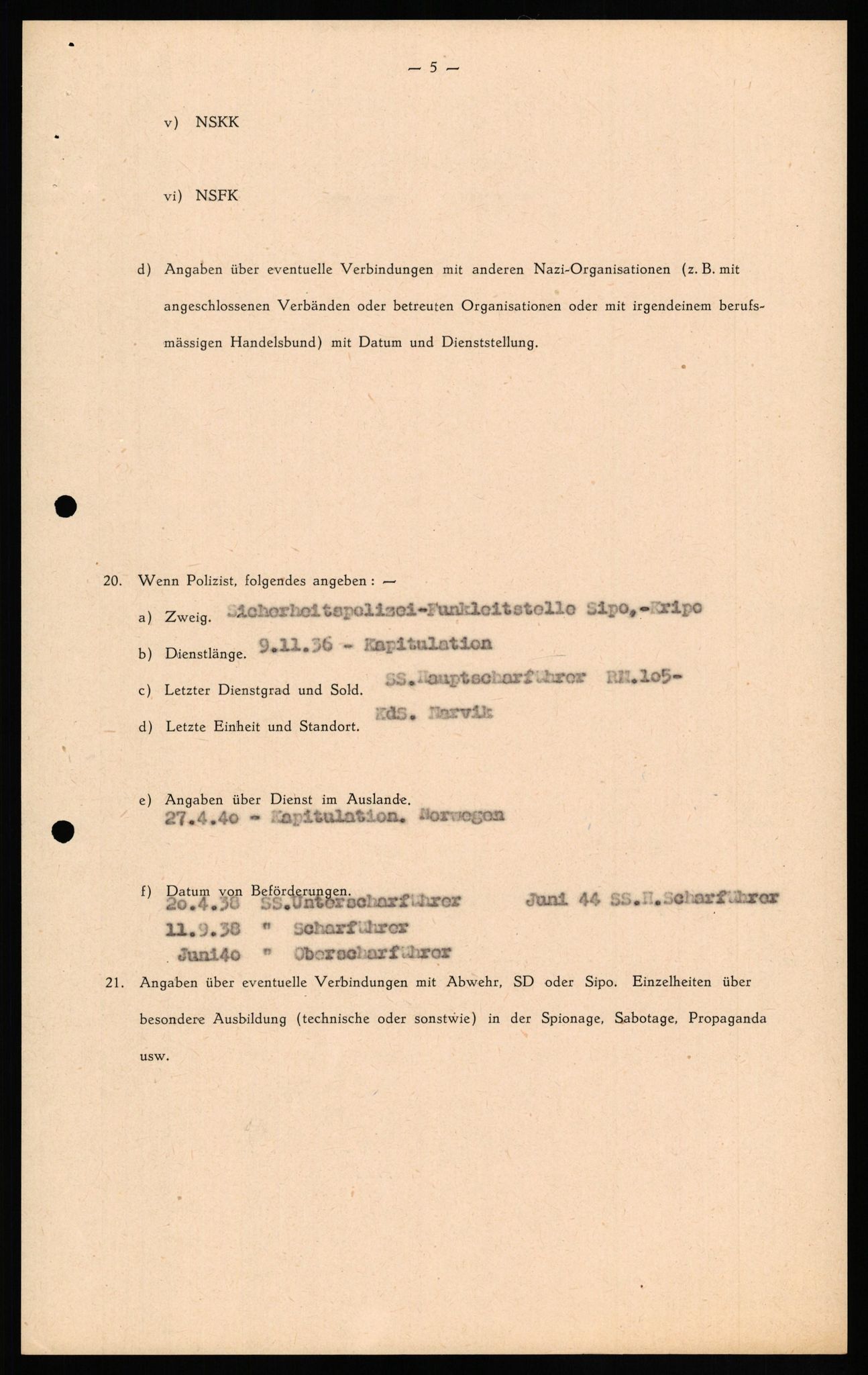 Forsvaret, Forsvarets overkommando II, RA/RAFA-3915/D/Db/L0028: CI Questionaires. Tyske okkupasjonsstyrker i Norge. Tyskere., 1945-1946, p. 384