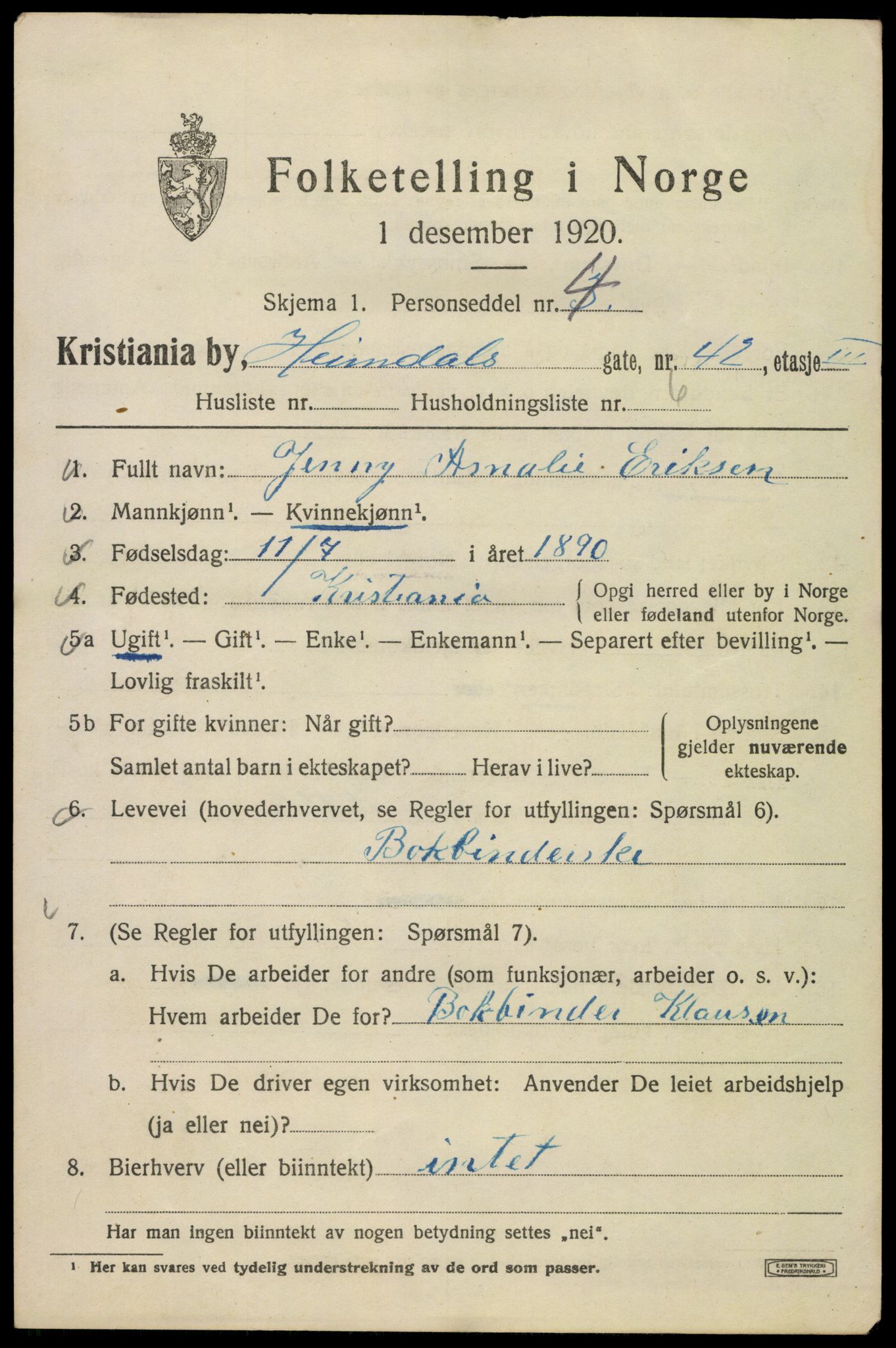 SAO, 1920 census for Kristiania, 1920, p. 282305