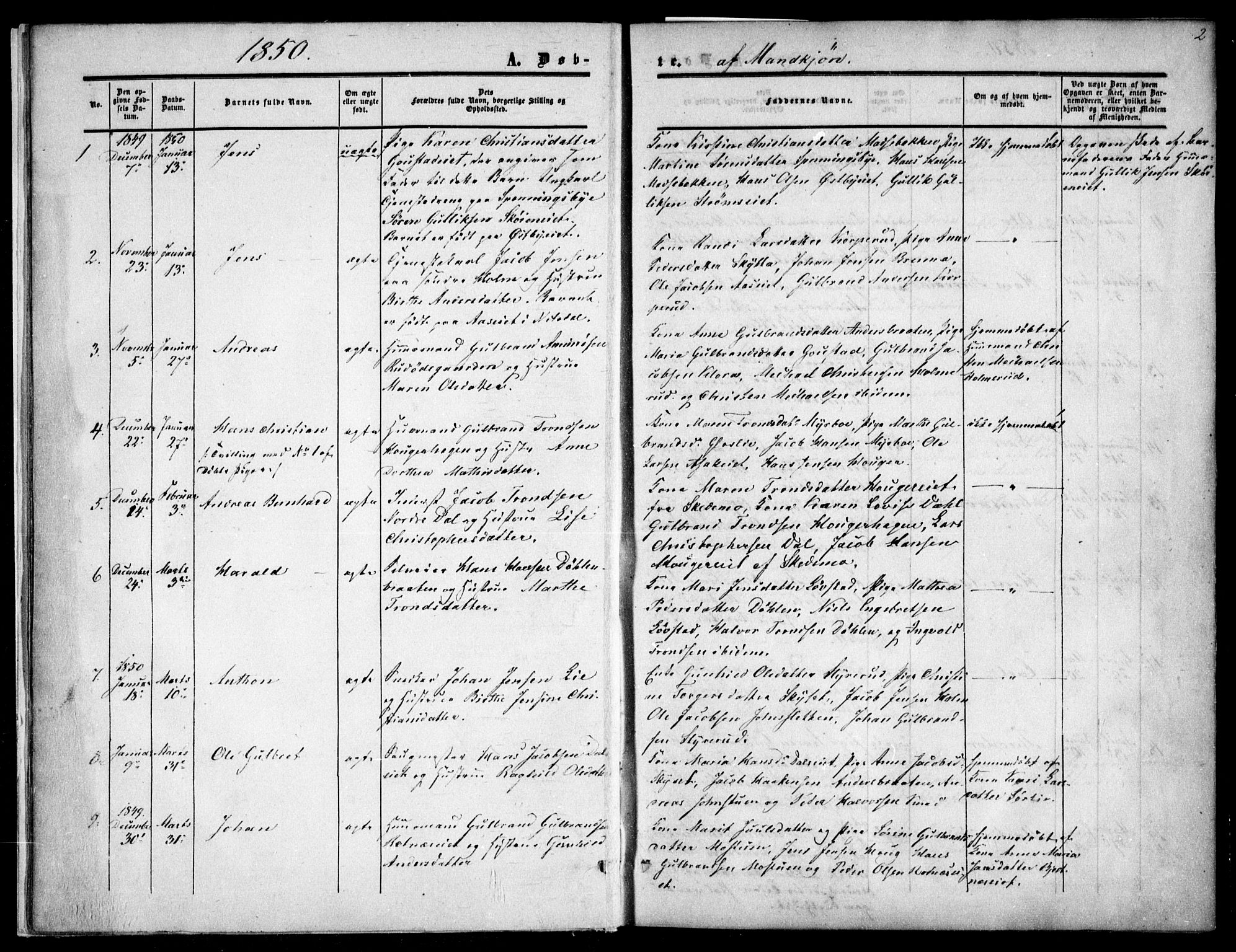 Nittedal prestekontor Kirkebøker, AV/SAO-A-10365a/F/Fa/L0005: Parish register (official) no. I 5, 1850-1862, p. 2