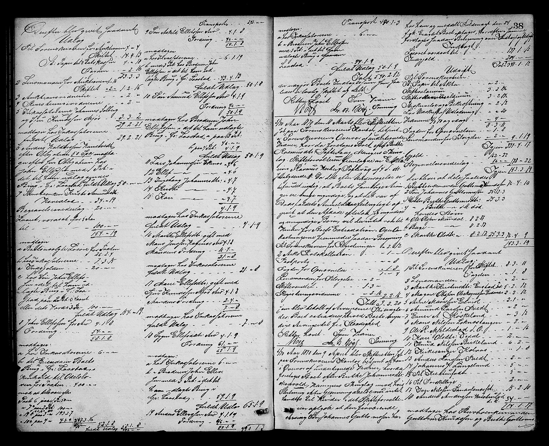 Nordhordland sorenskrivar, AV/SAB-A-2901/1/H/Hd/Hda/L0007: Skifteutlodningsprotokollar, 1869-1874, p. 37b-38a