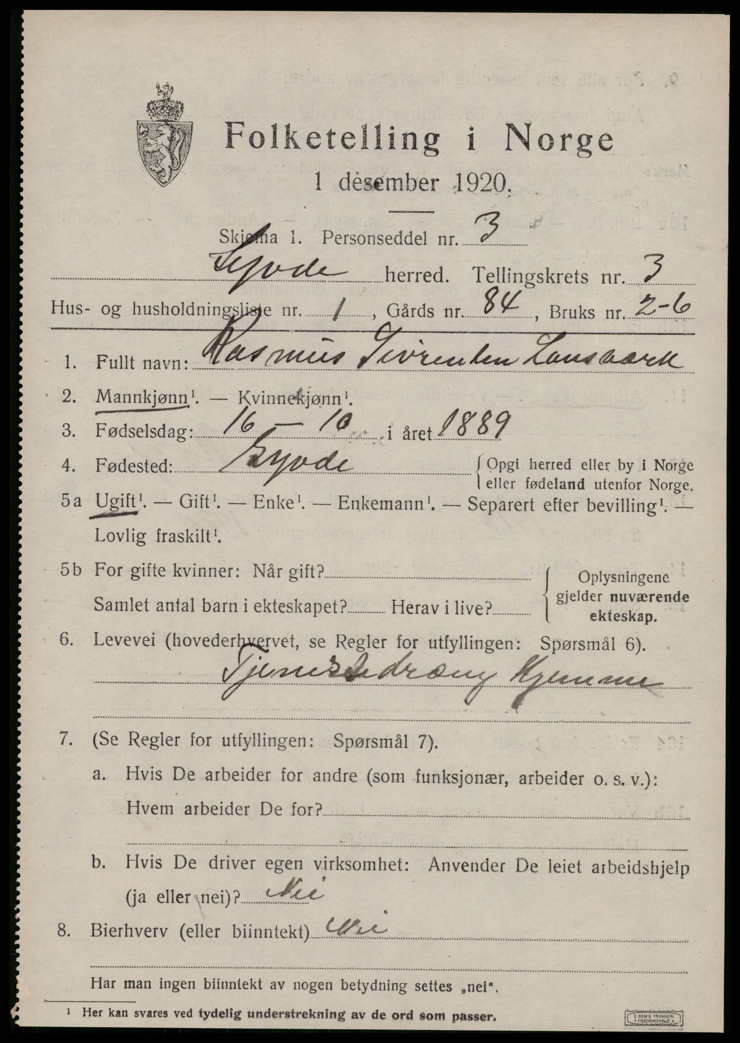 SAT, 1920 census for Syvde, 1920, p. 1014