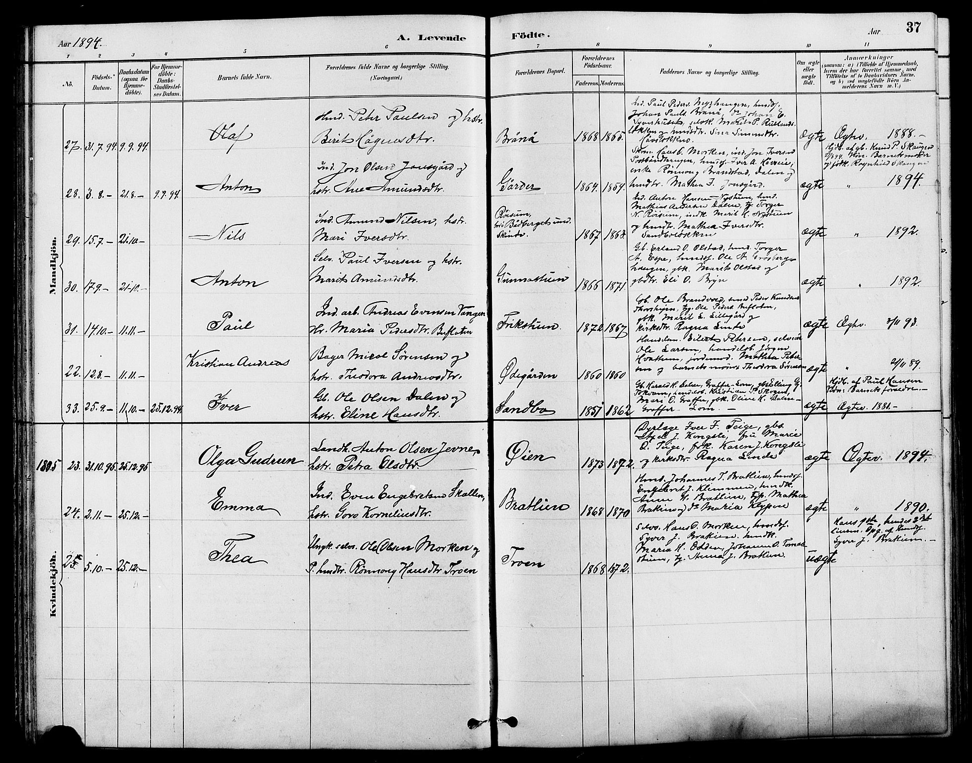 Nord-Fron prestekontor, AV/SAH-PREST-080/H/Ha/Hab/L0004: Parish register (copy) no. 4, 1884-1914, p. 37