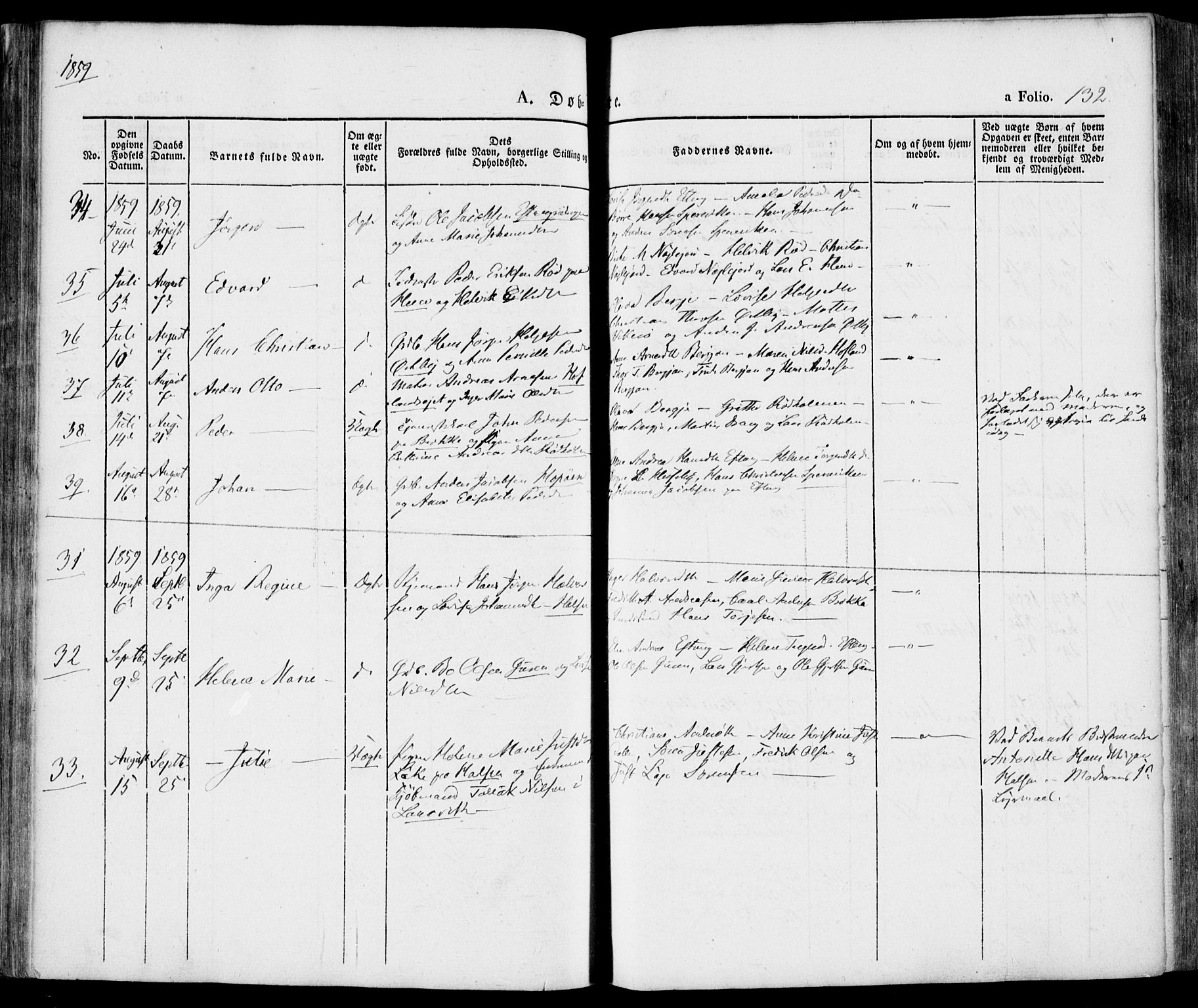 Tjølling kirkebøker, SAKO/A-60/F/Fa/L0006: Parish register (official) no. 6, 1835-1859, p. 132