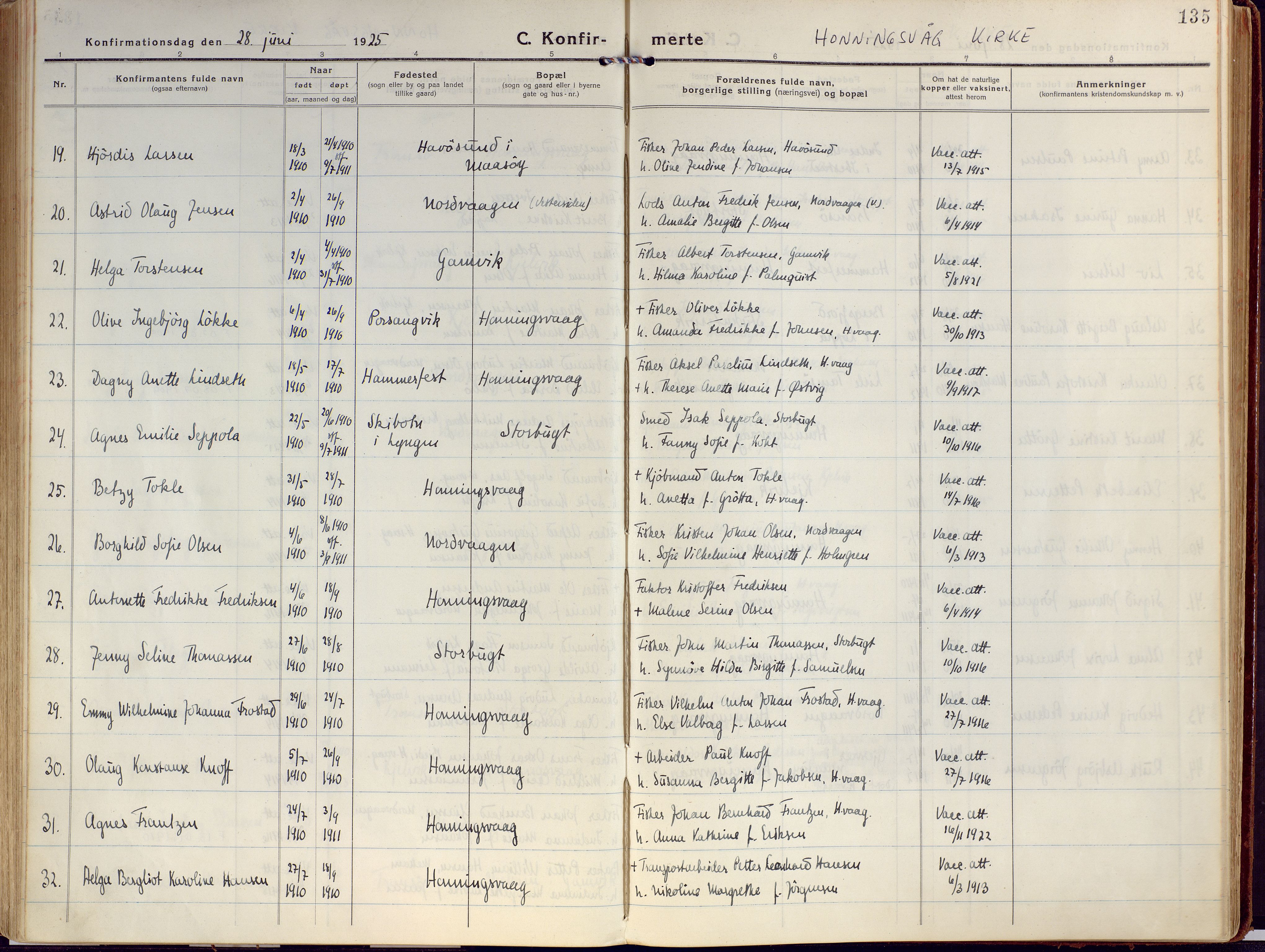 Kjelvik/Nordkapp sokneprestkontor, AV/SATØ-S-1350/H/Ha/L0002kirke: Parish register (official) no. 2, 1920-1929, p. 135