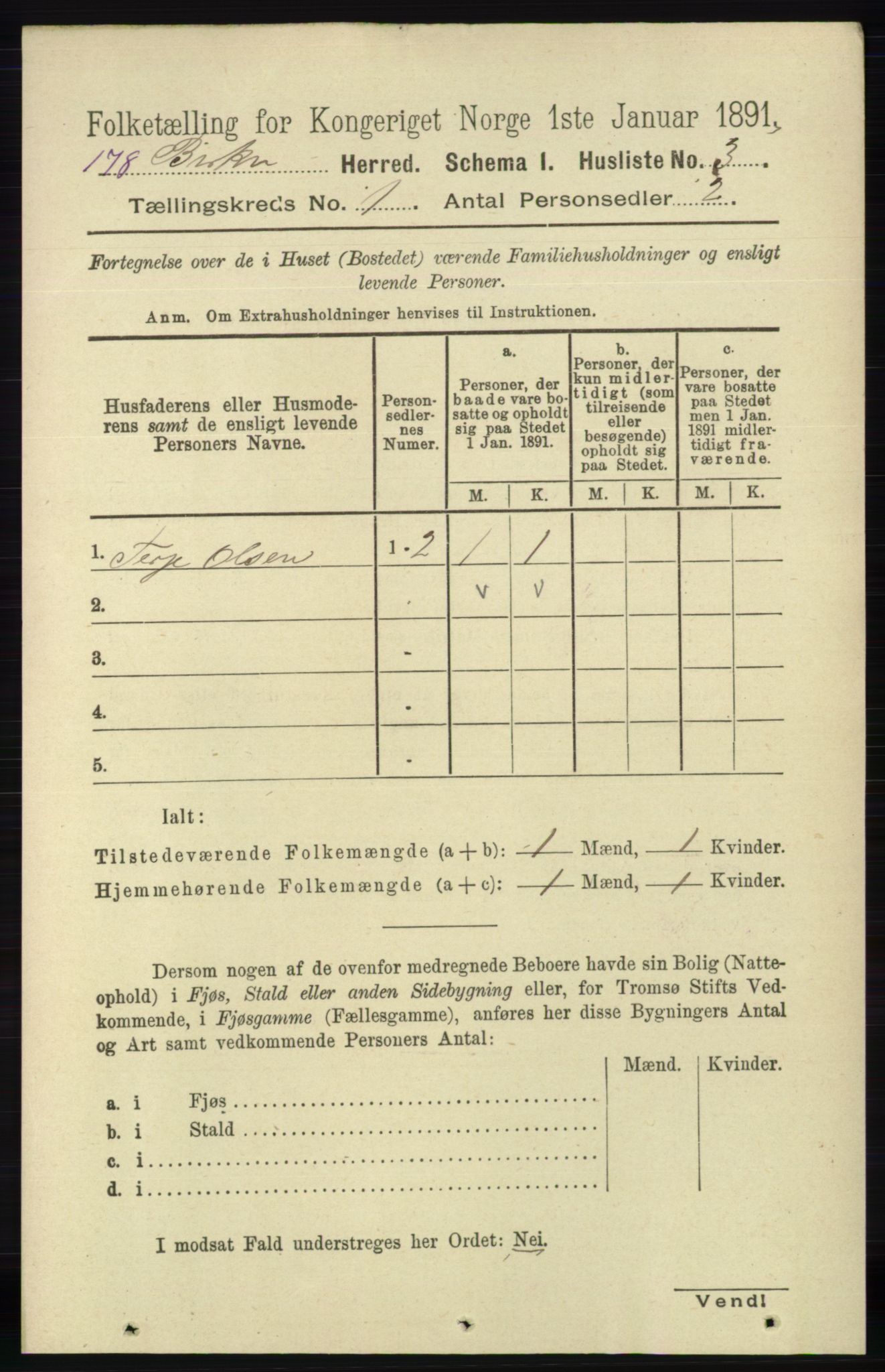 RA, 1891 Census for 0928 Birkenes, 1891, p. 23