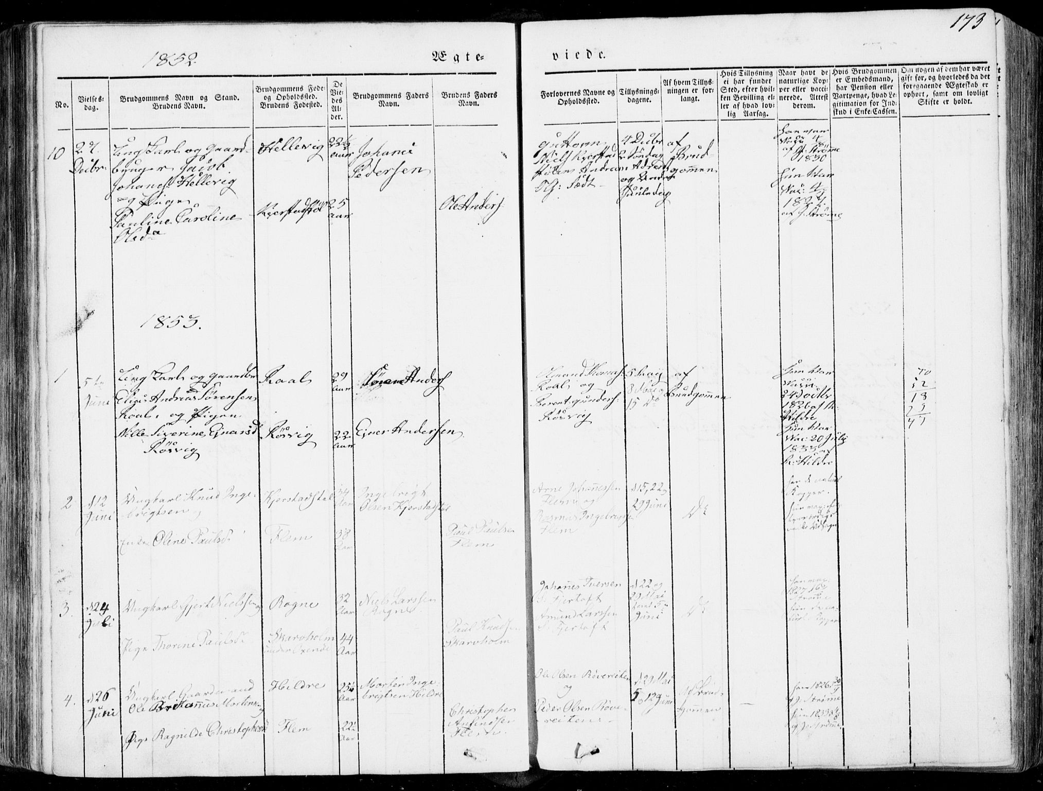 Ministerialprotokoller, klokkerbøker og fødselsregistre - Møre og Romsdal, SAT/A-1454/536/L0497: Parish register (official) no. 536A06, 1845-1865, p. 173