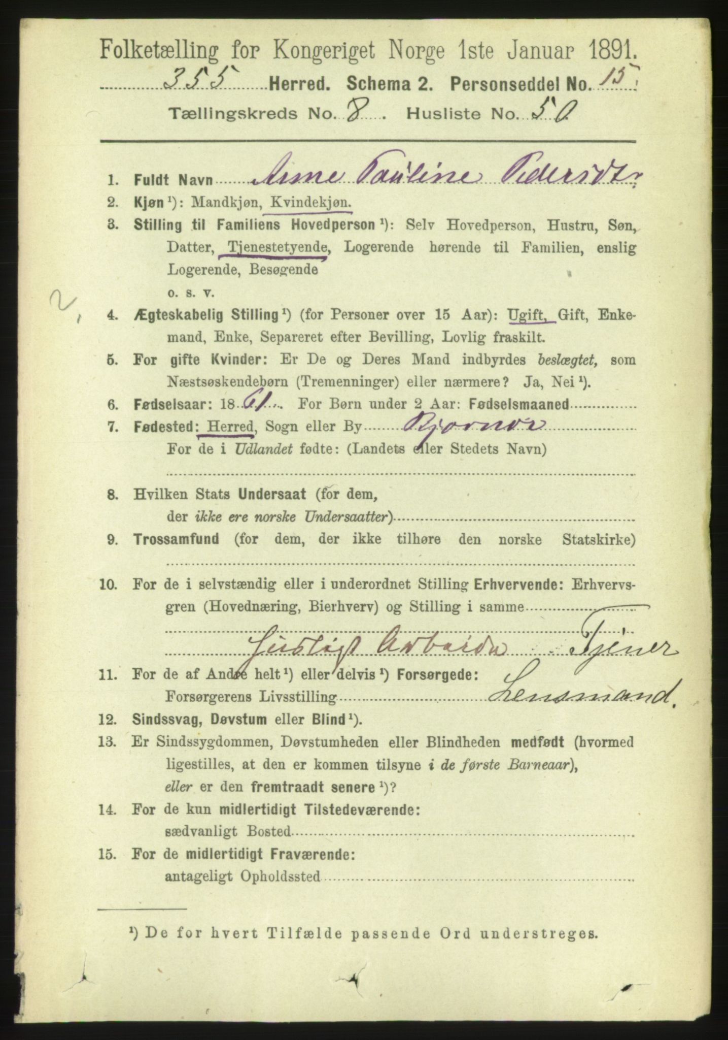 RA, 1891 census for 1632 Bjørnør, 1891, p. 3715