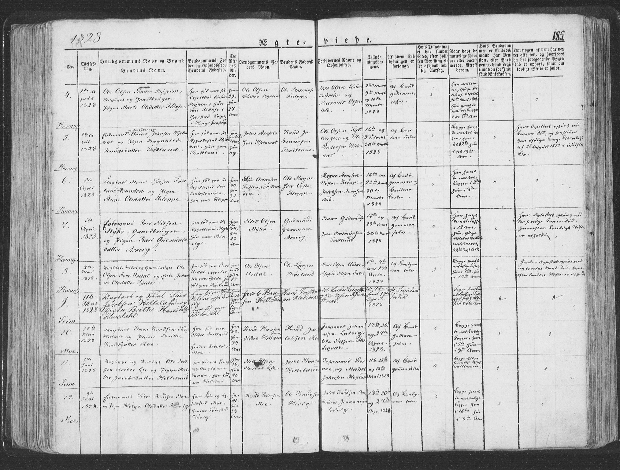 Hosanger sokneprestembete, AV/SAB-A-75801/H/Haa: Parish register (official) no. A 6, 1824-1835, p. 185