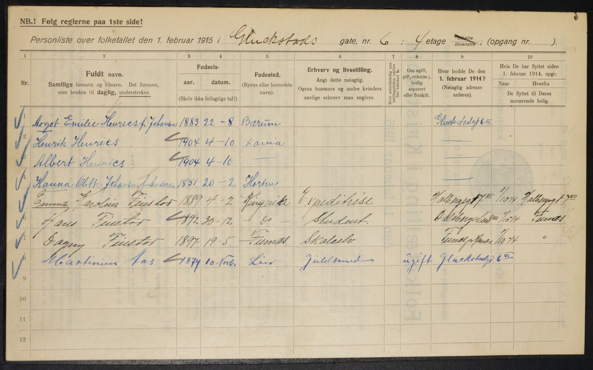 OBA, Municipal Census 1915 for Kristiania, 1915, p. 29152