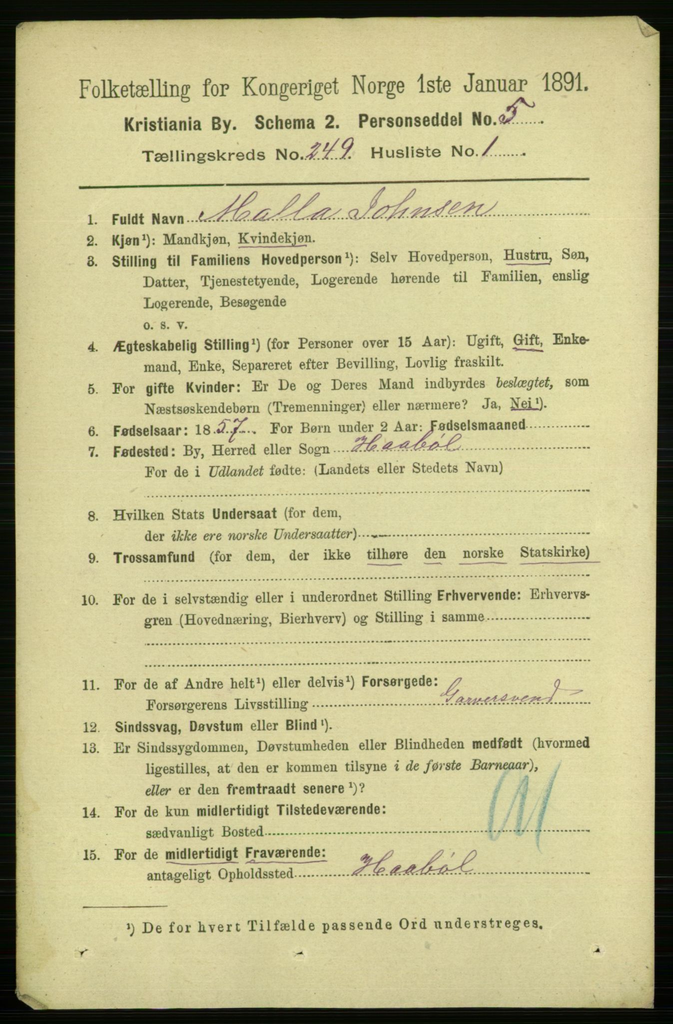 RA, 1891 census for 0301 Kristiania, 1891, p. 152318