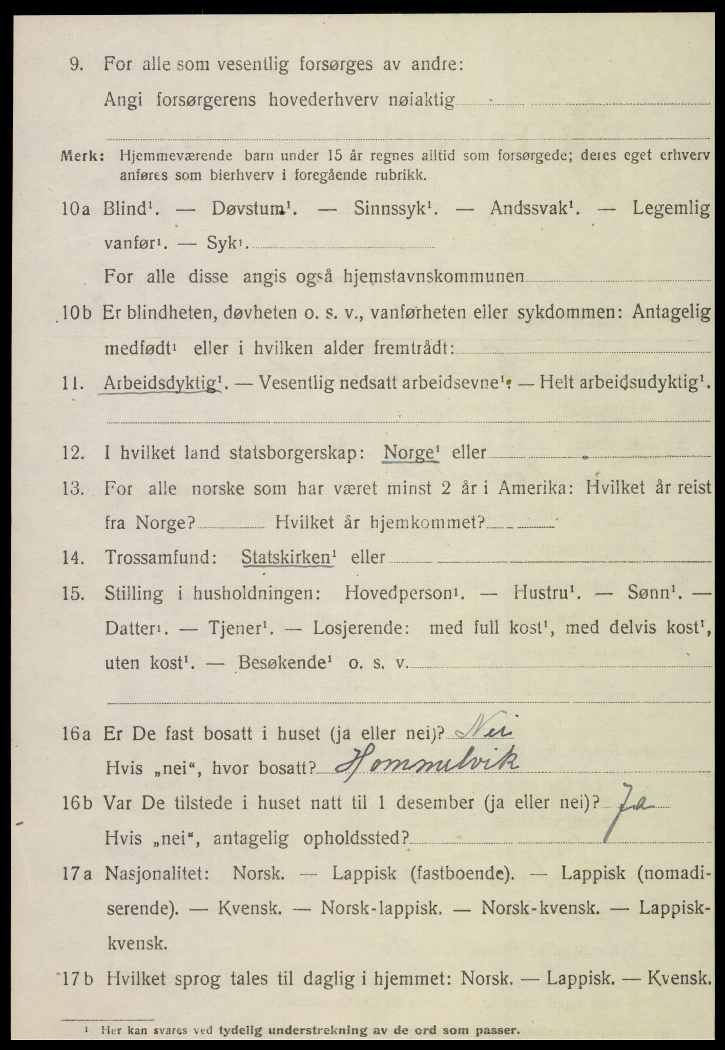 SAT, 1920 census for Mosvik, 1920, p. 847