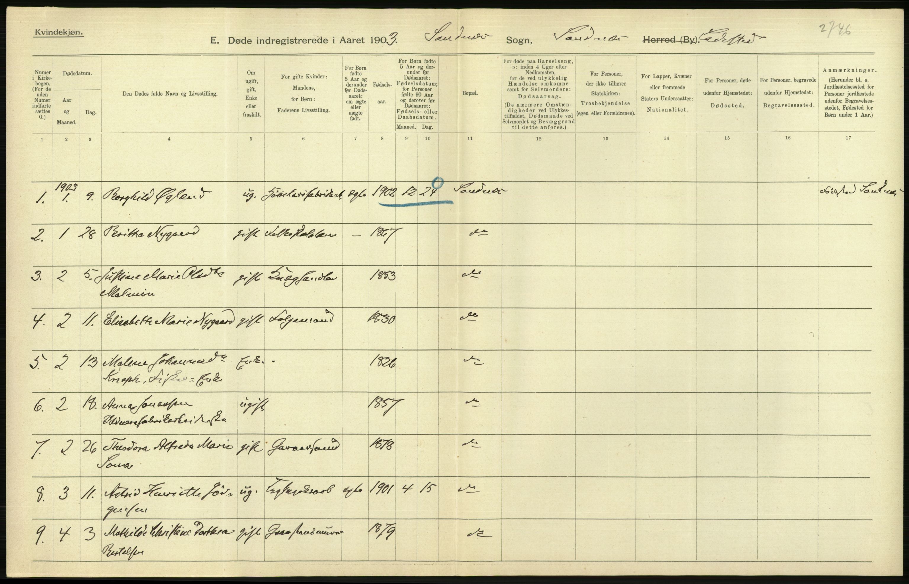 Statistisk sentralbyrå, Sosiodemografiske emner, Befolkning, AV/RA-S-2228/D/Df/Dfa/Dfaa/L0012: Stavanger amt: Fødte, gifte, døde, 1903, p. 828