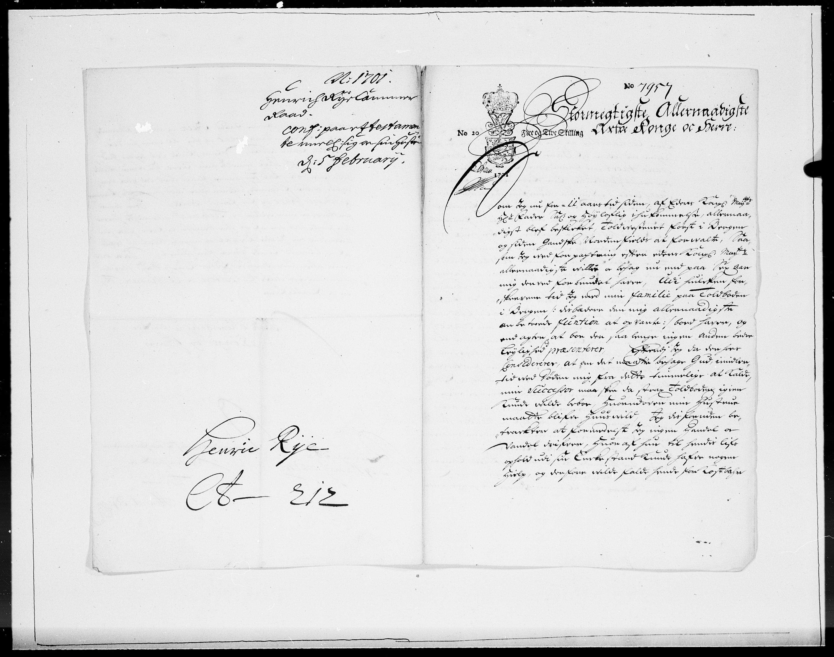 Danske Kanselli 1572-1799, AV/RA-EA-3023/F/Fc/Fcc/Fcca/L0052: Norske innlegg 1572-1799, 1701, p. 41