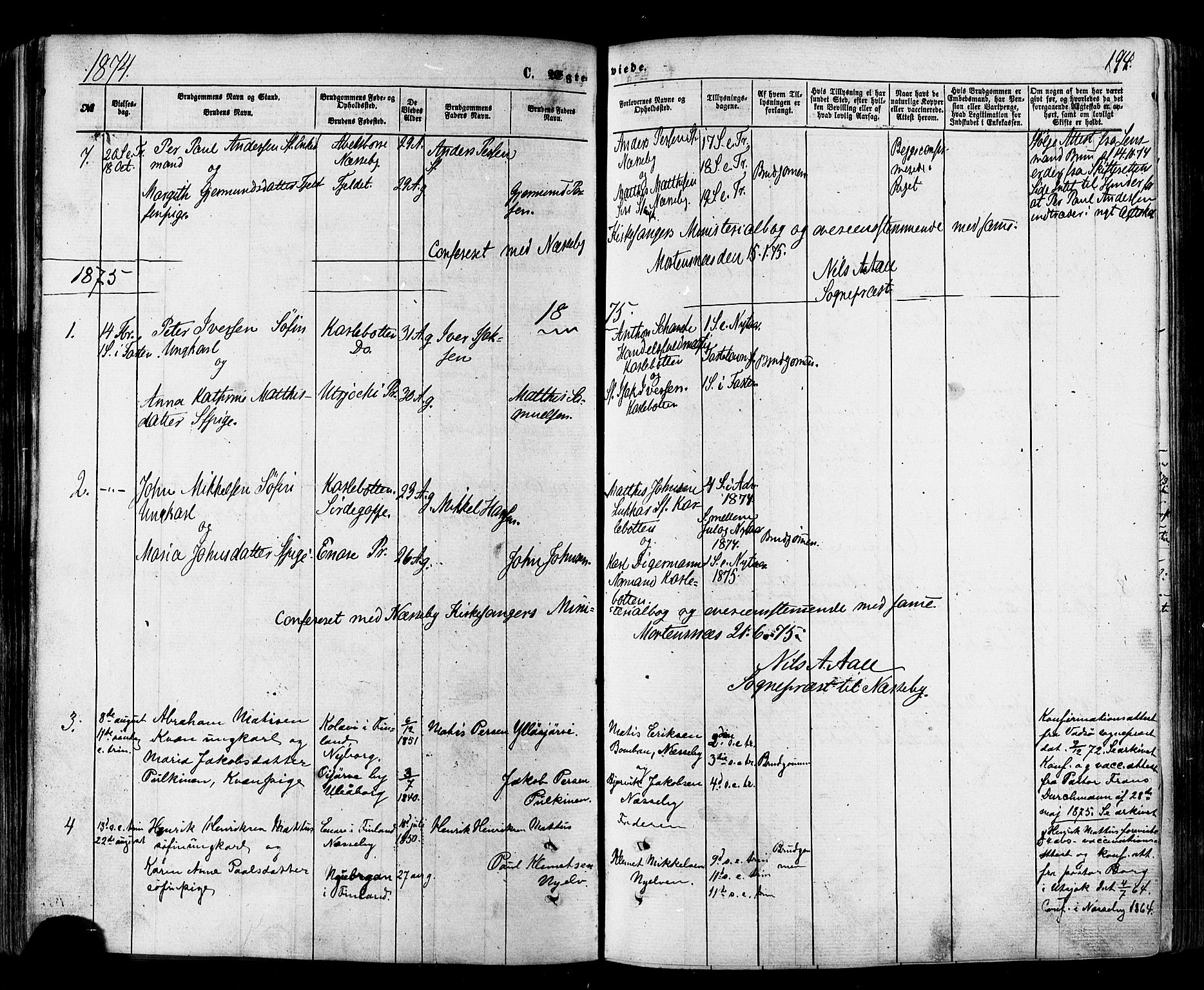 Nesseby sokneprestkontor, SATØ/S-1330/H/Ha/L0003kirke: Parish register (official) no. 3 /1, 1865-1876, p. 194