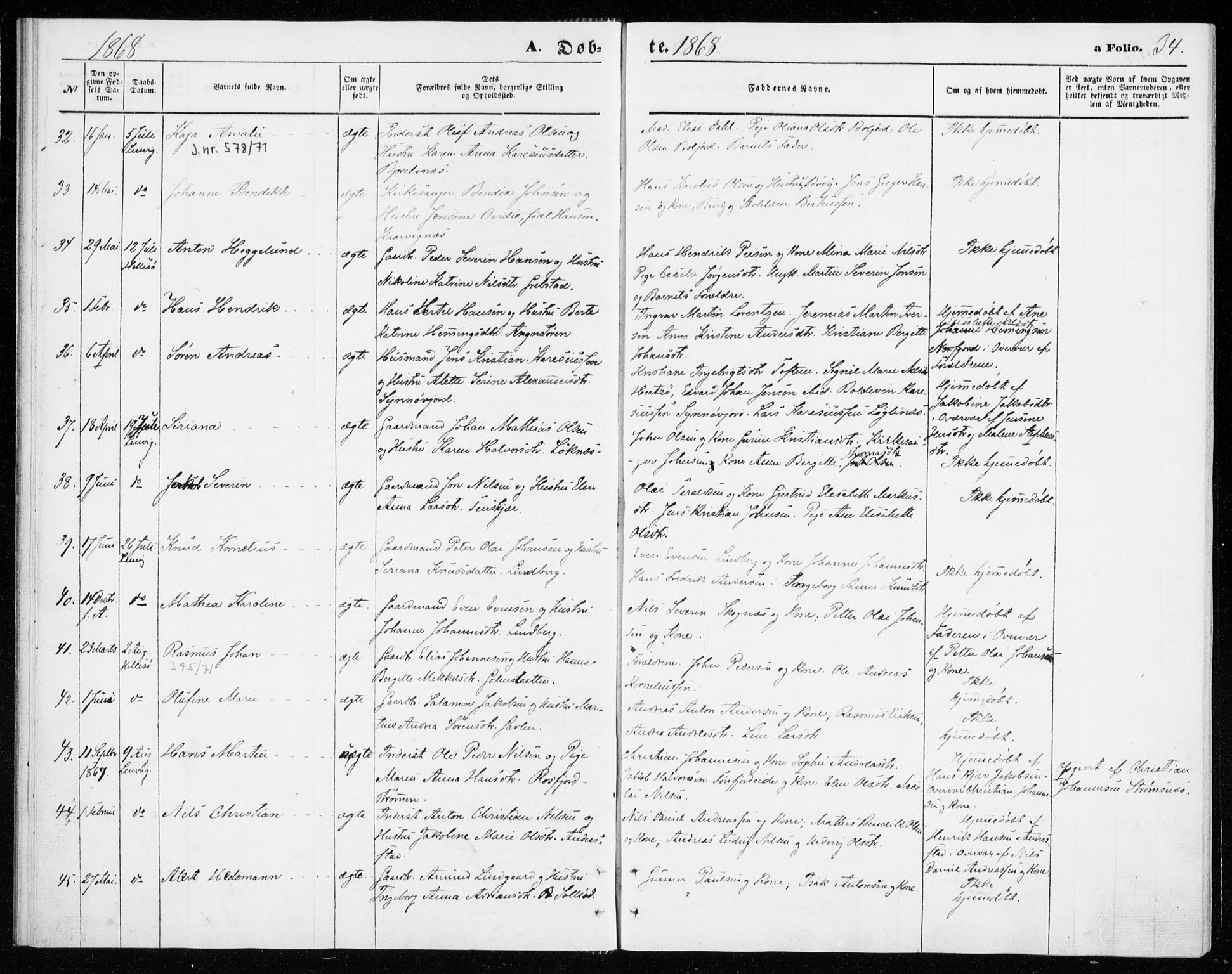 Lenvik sokneprestembete, SATØ/S-1310/H/Ha/Haa/L0009kirke: Parish register (official) no. 9, 1866-1873, p. 34