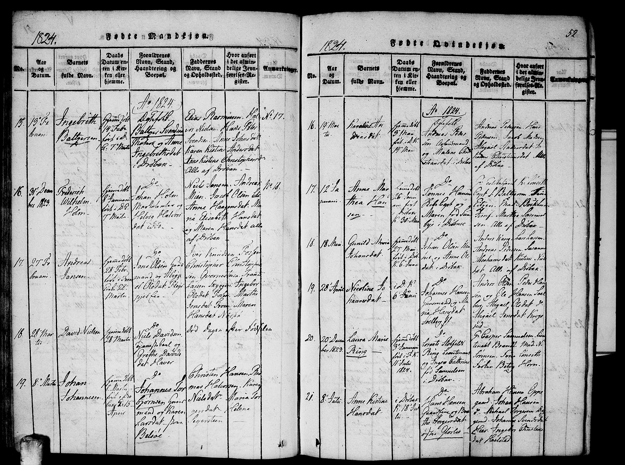Drøbak prestekontor Kirkebøker, SAO/A-10142a/F/Fa/L0001: Parish register (official) no. I 1, 1816-1842, p. 52