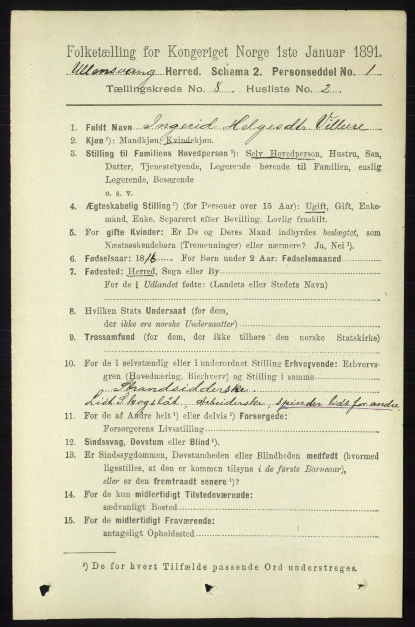 RA, 1891 census for 1230 Ullensvang, 1891, p. 2724