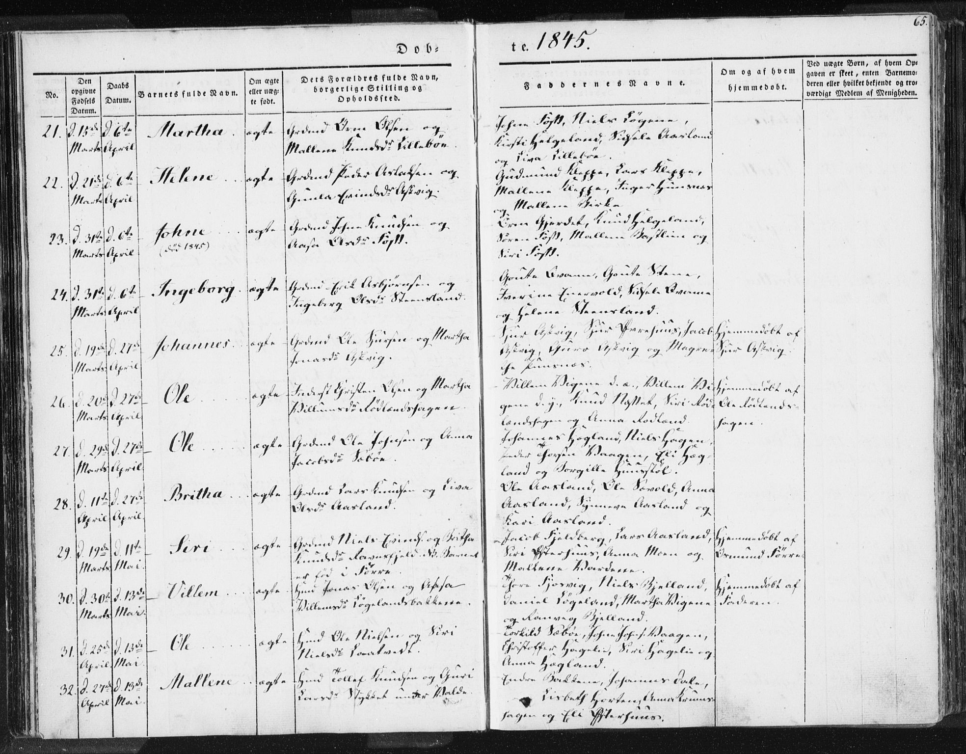 Hjelmeland sokneprestkontor, AV/SAST-A-101843/01/IV/L0006: Parish register (official) no. A 6, 1834-1845, p. 65