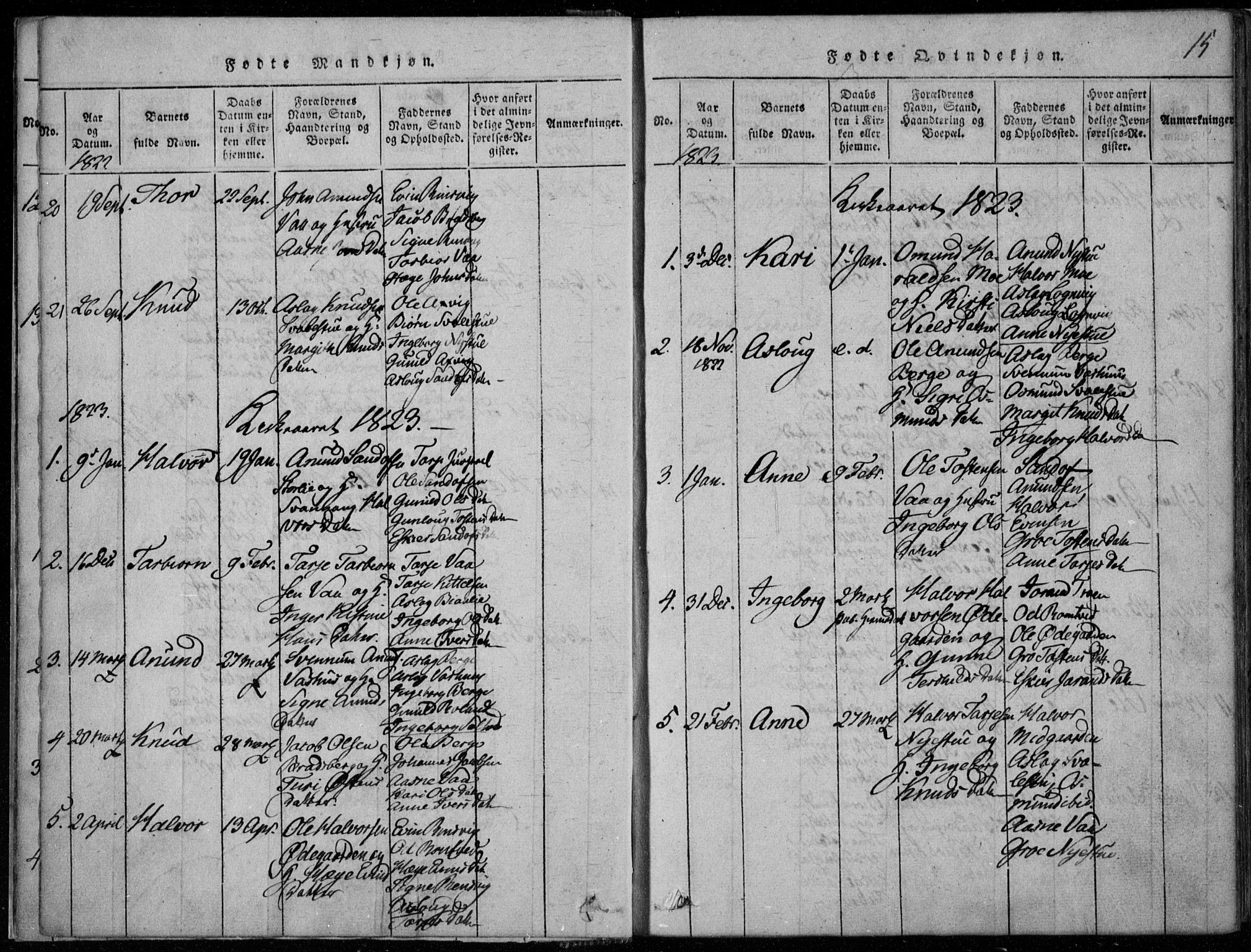 Rauland kirkebøker, AV/SAKO-A-292/F/Fa/L0001: Parish register (official) no. I 1, 1814-1859, p. 15