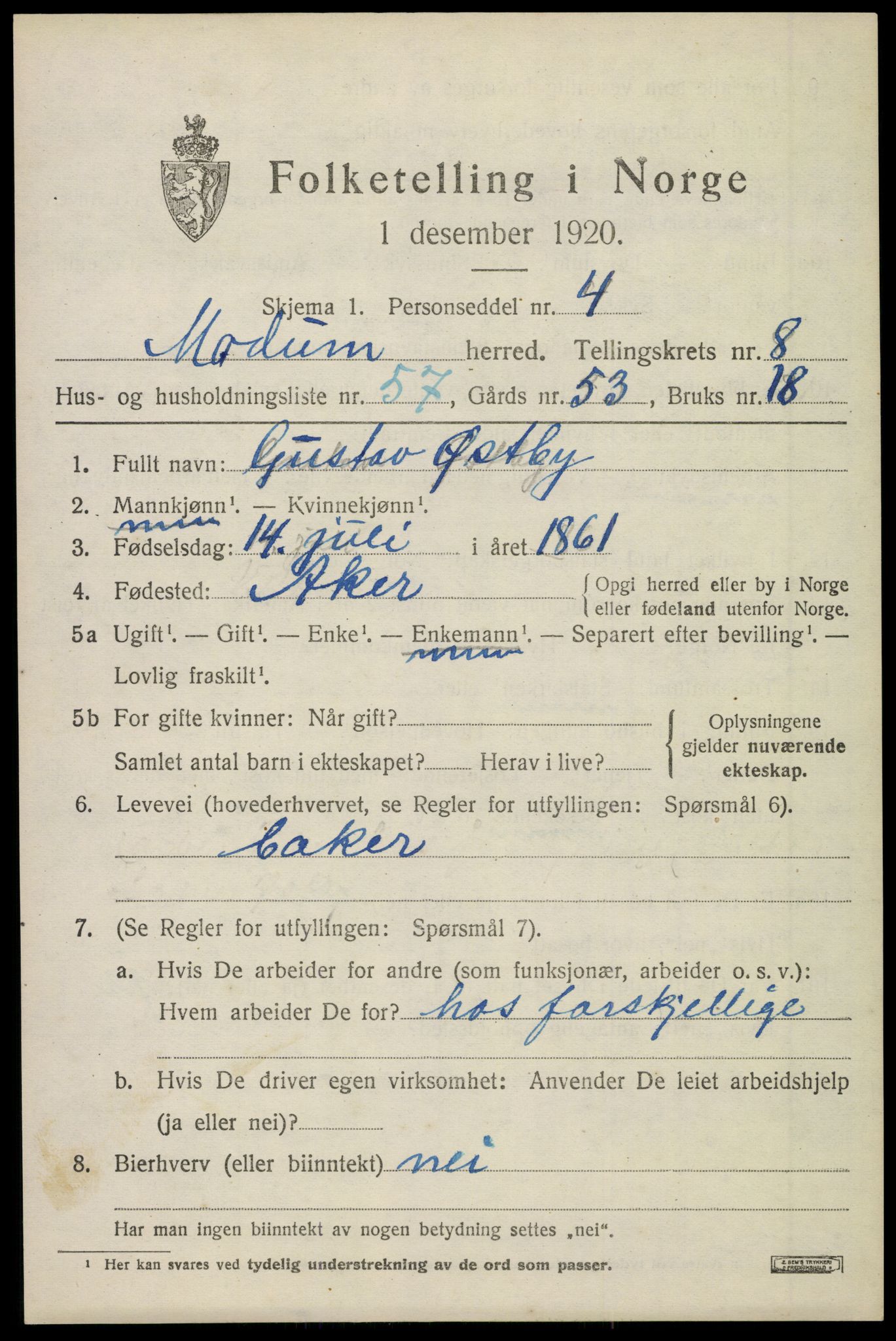 SAKO, 1920 census for Modum, 1920, p. 11059