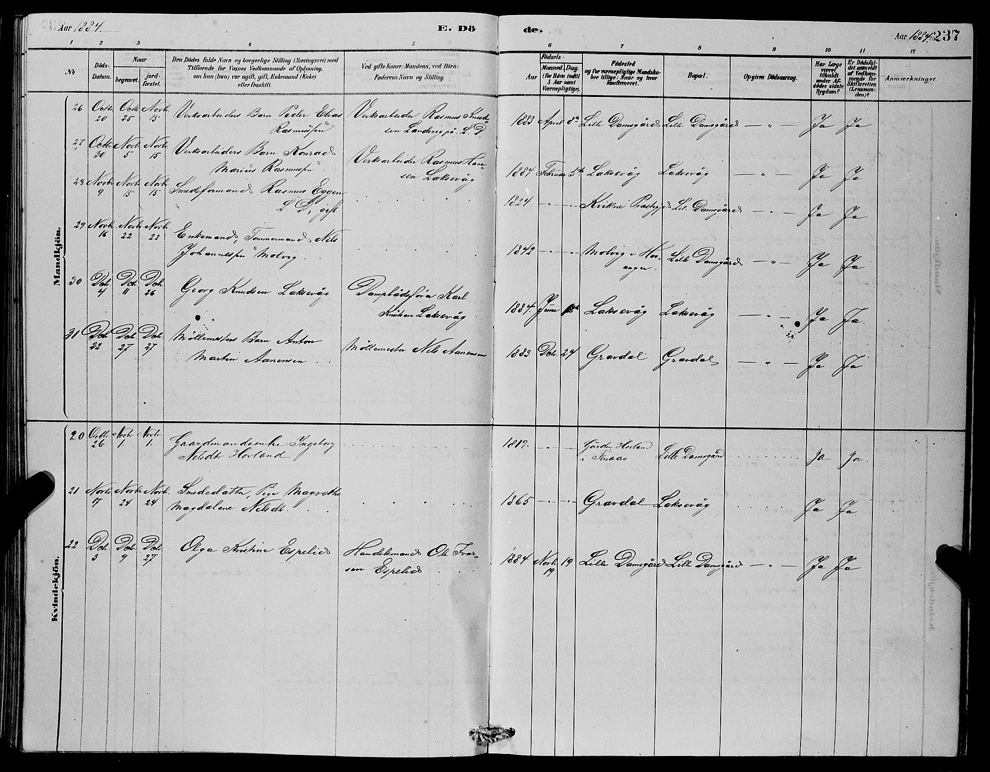 Laksevåg Sokneprestembete, SAB/A-76501/H/Ha/Hab/Haba/L0002: Parish register (copy) no. A 2, 1877-1887, p. 237