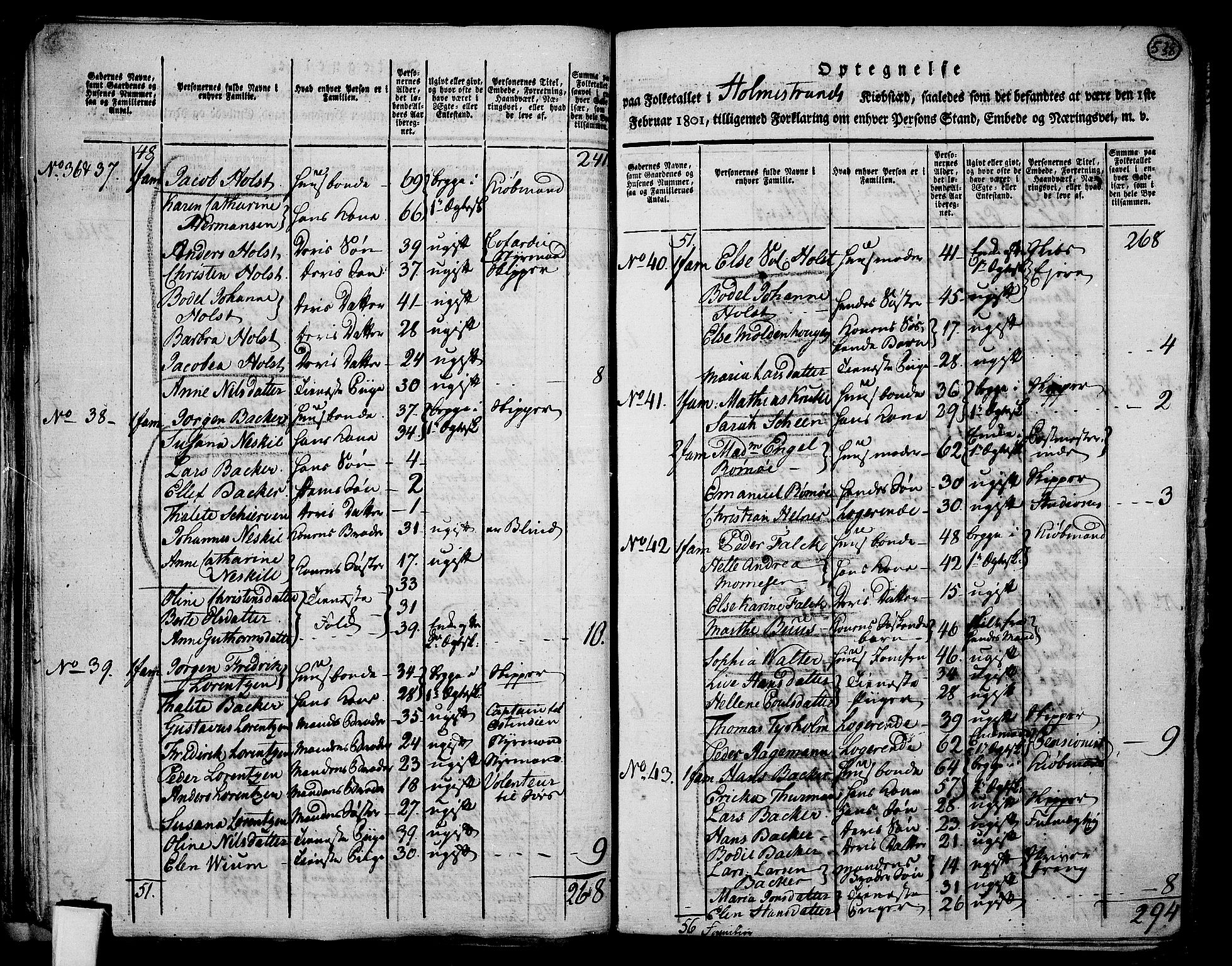 RA, 1801 census for 0715P Botne, 1801, p. 537b-538a