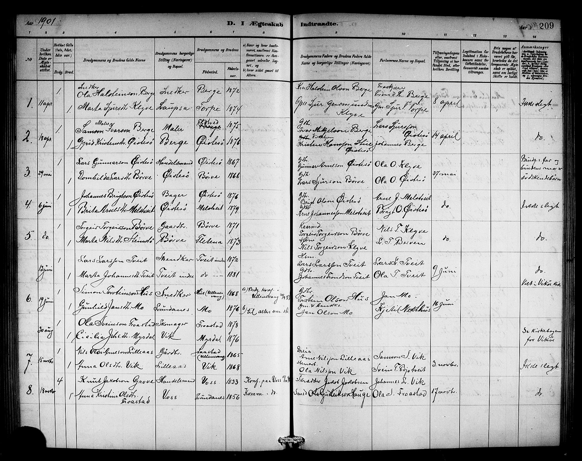 Kvam sokneprestembete, SAB/A-76201/H/Hab: Parish register (copy) no. C 3, 1881-1905, p. 209