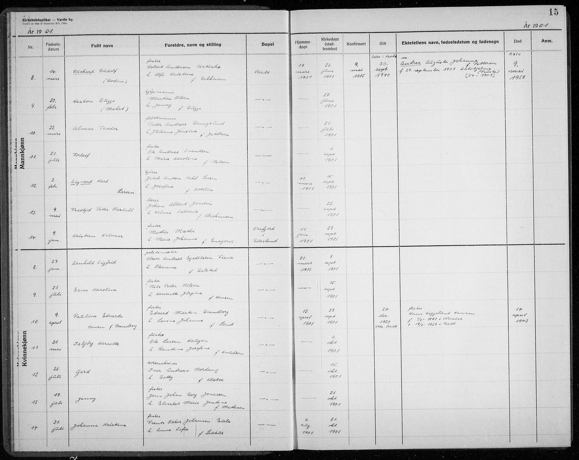 Vardø sokneprestkontor, AV/SATØ-S-1332/H/Hc/L0001kirkerekon: Other parish register no. 1, 1900-1914, p. 15