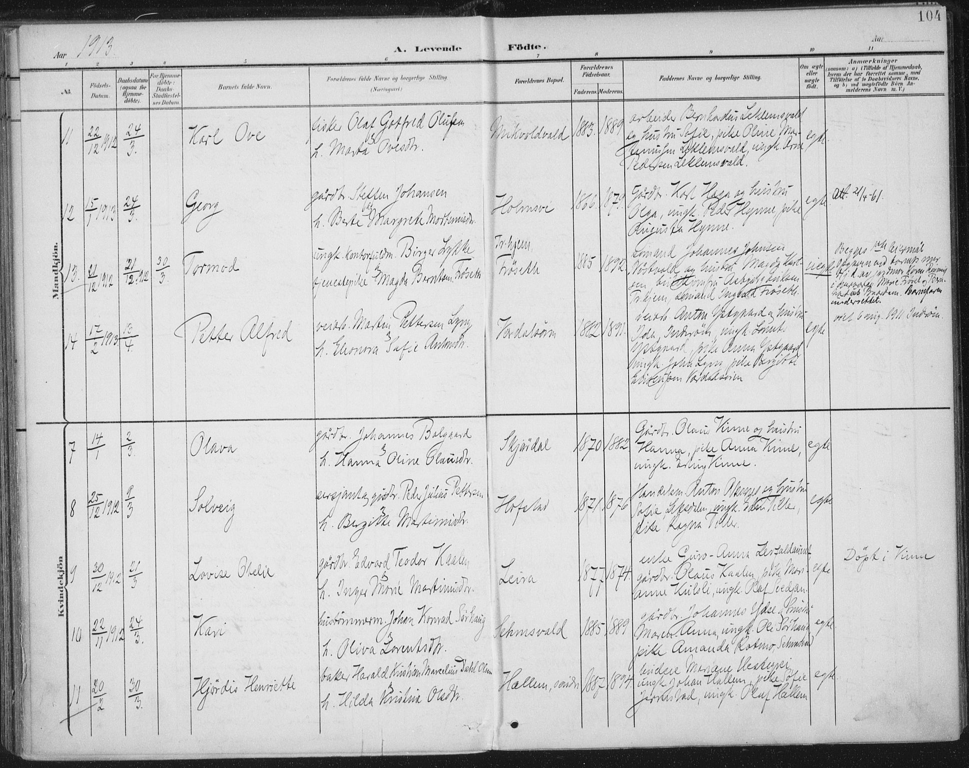 Ministerialprotokoller, klokkerbøker og fødselsregistre - Nord-Trøndelag, AV/SAT-A-1458/723/L0246: Parish register (official) no. 723A15, 1900-1917, p. 104