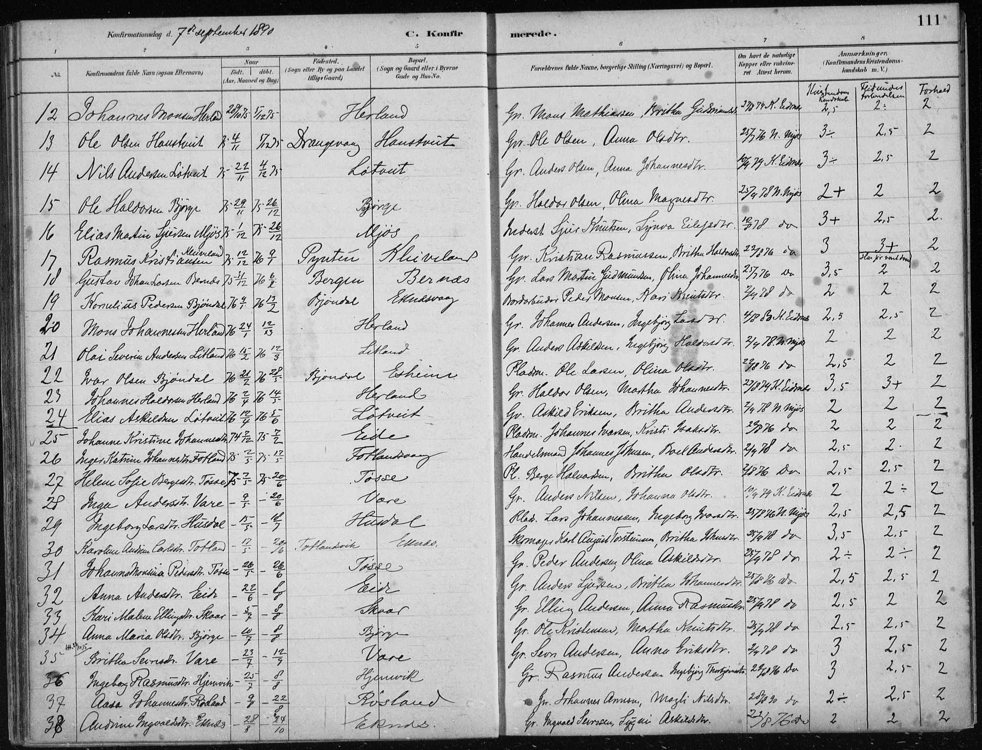 Hosanger sokneprestembete, AV/SAB-A-75801/H/Haa: Parish register (official) no. B  1, 1880-1896, p. 111