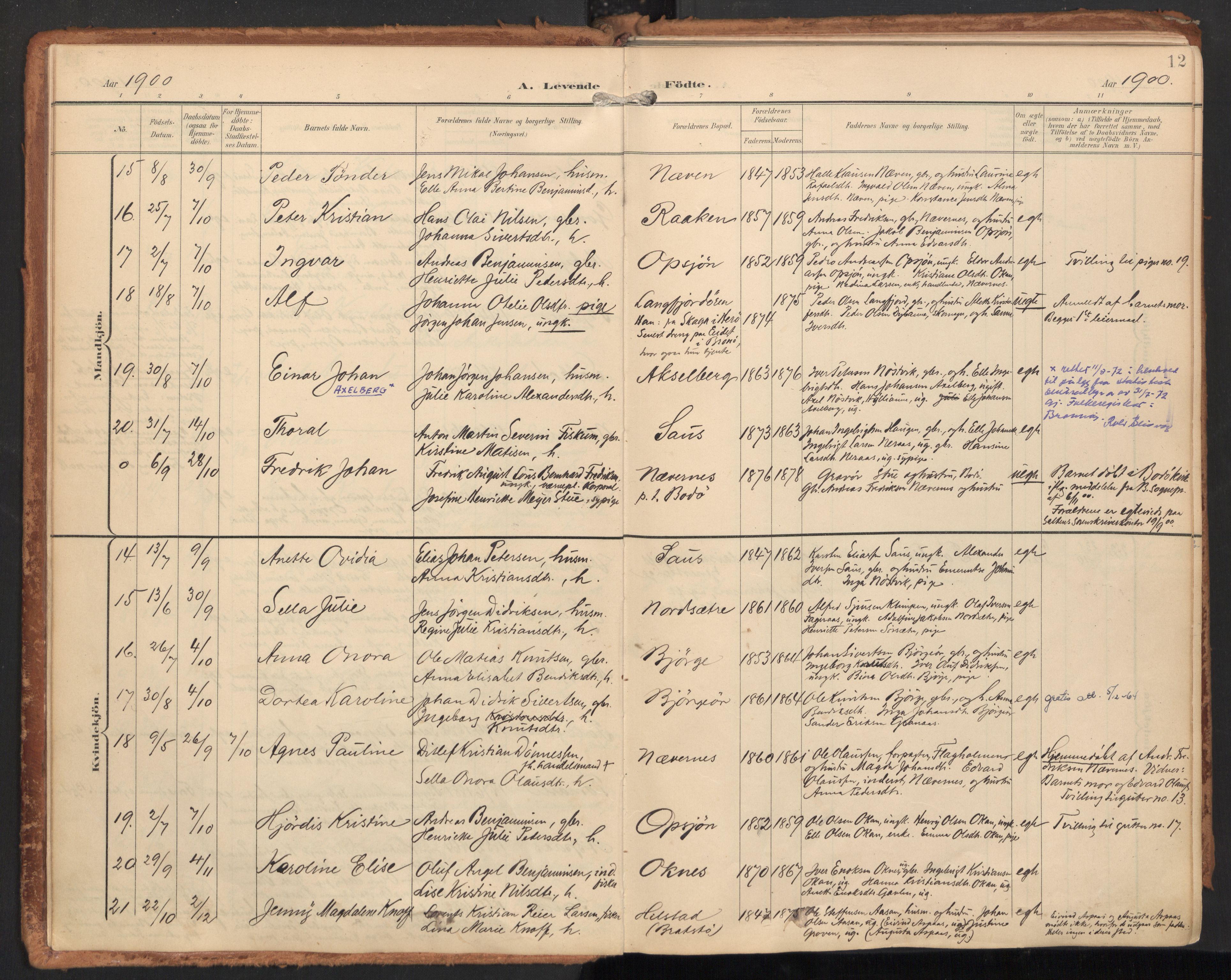 Ministerialprotokoller, klokkerbøker og fødselsregistre - Nordland, SAT/A-1459/814/L0227: Parish register (official) no. 814A08, 1899-1920, p. 12
