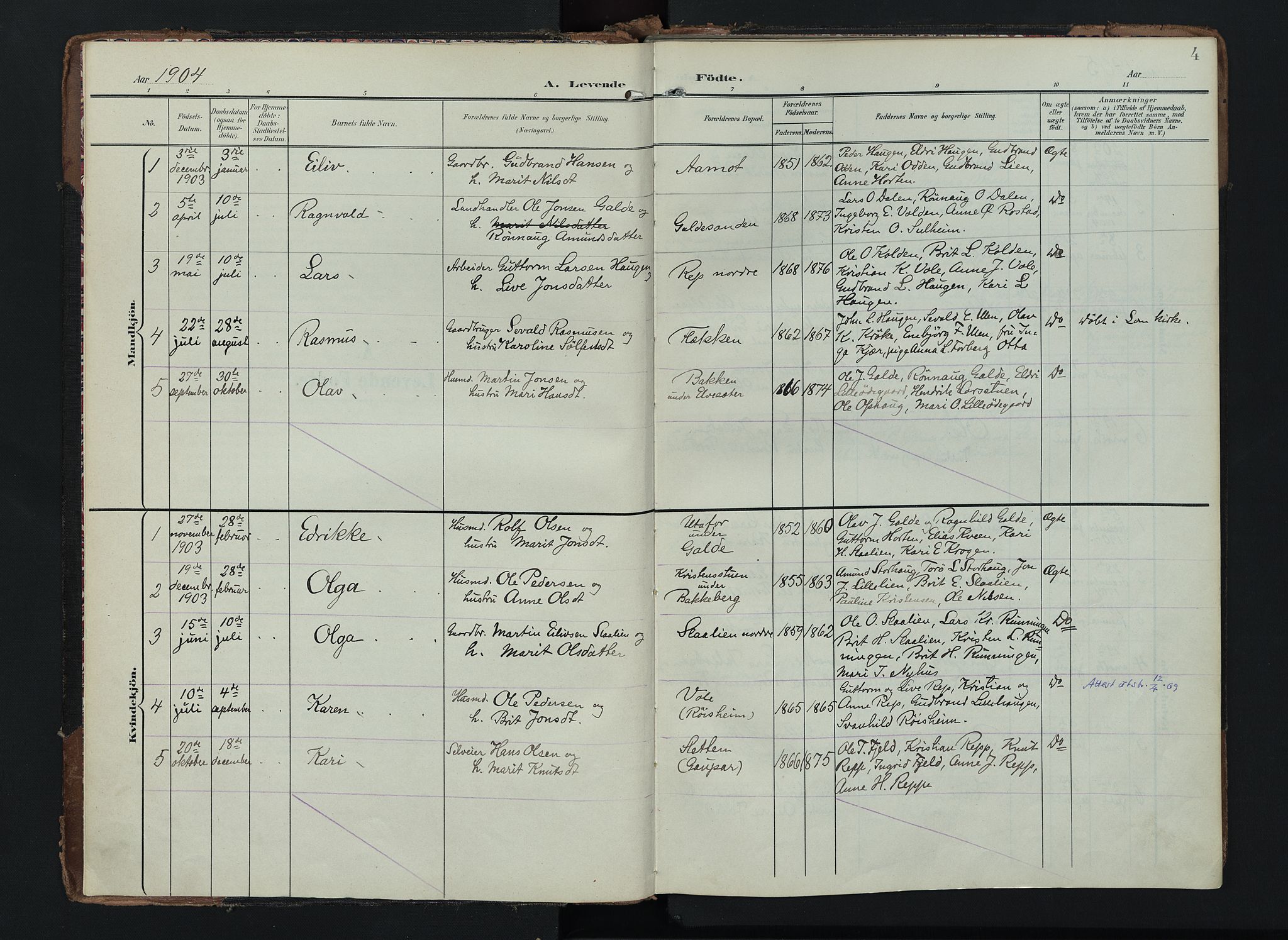 Lom prestekontor, SAH/PREST-070/K/L0012: Parish register (official) no. 12, 1904-1928, p. 4