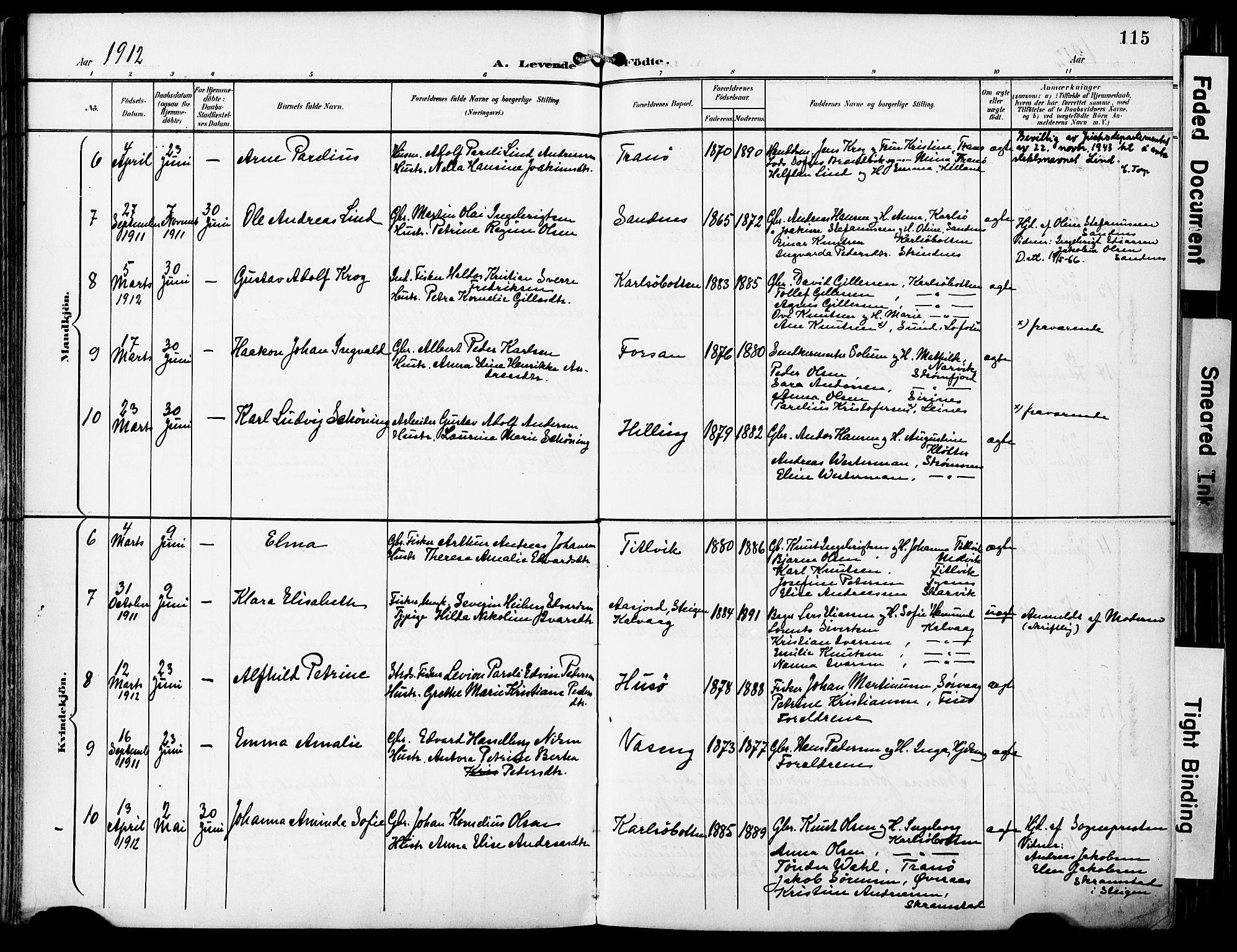 Ministerialprotokoller, klokkerbøker og fødselsregistre - Nordland, AV/SAT-A-1459/859/L0848: Parish register (official) no. 859A08, 1900-1912, p. 115