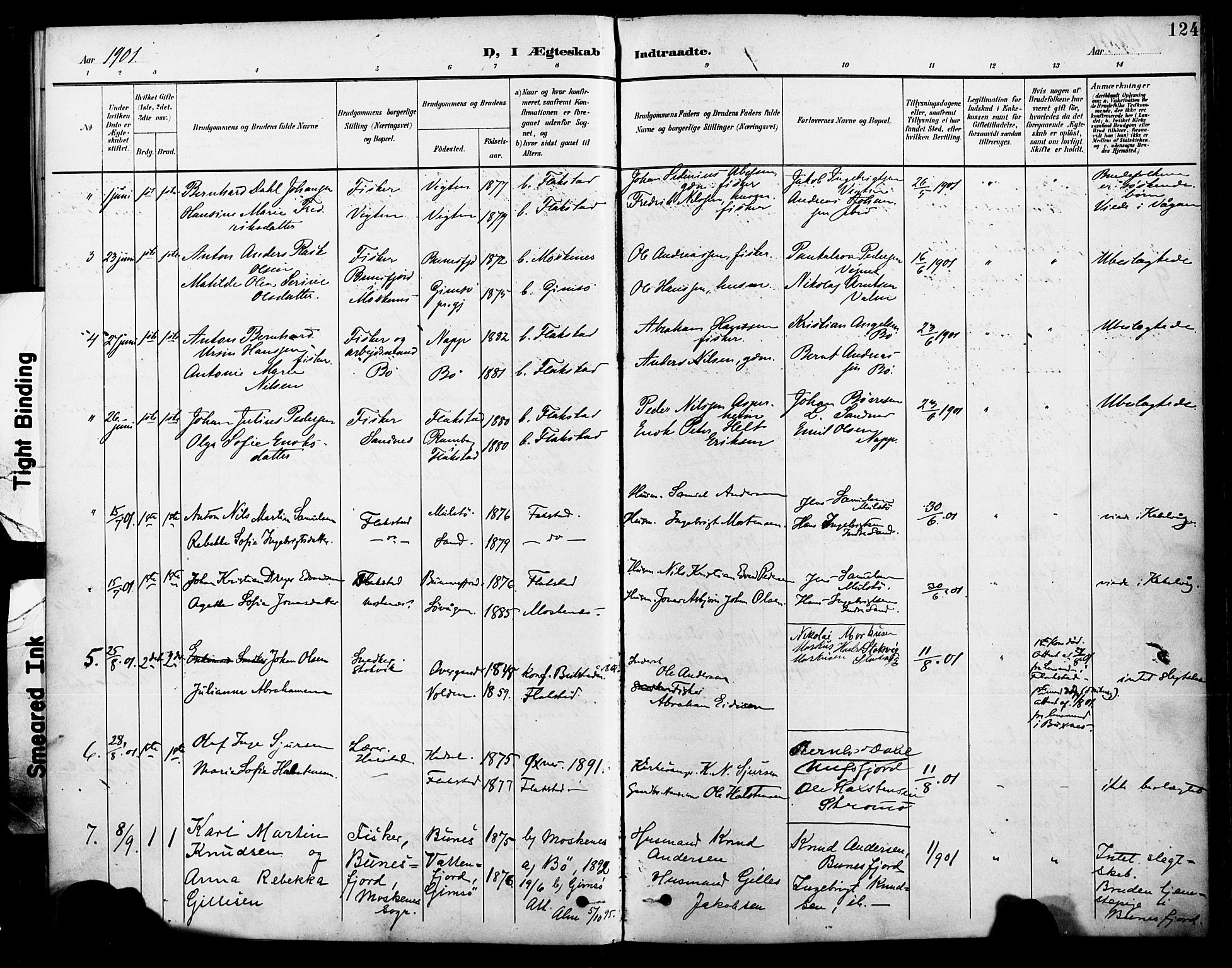 Ministerialprotokoller, klokkerbøker og fødselsregistre - Nordland, AV/SAT-A-1459/885/L1205: Parish register (official) no. 885A06, 1892-1905, p. 124