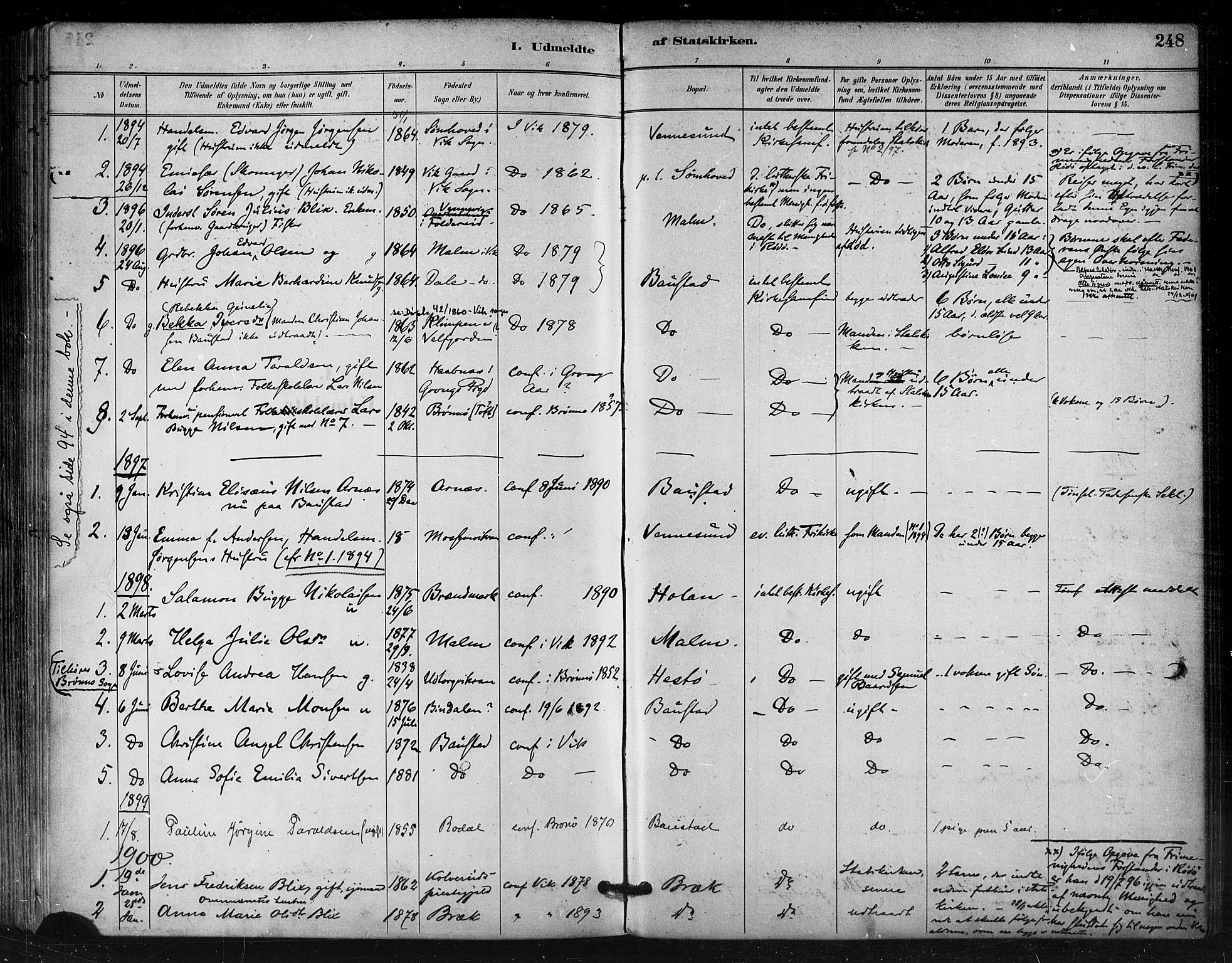Ministerialprotokoller, klokkerbøker og fødselsregistre - Nordland, SAT/A-1459/812/L0178: Parish register (official) no. 812A07, 1886-1900, p. 248