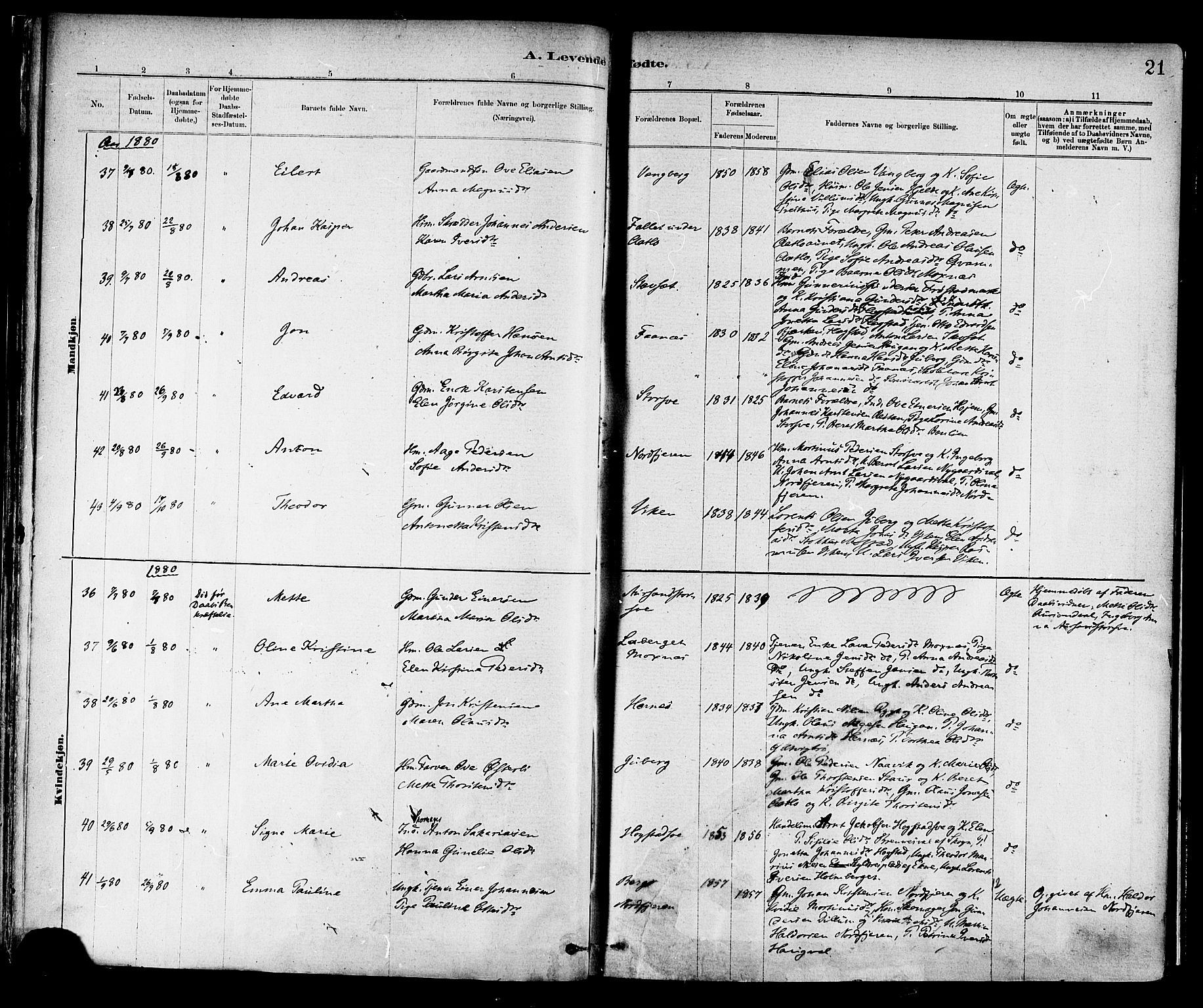 Ministerialprotokoller, klokkerbøker og fødselsregistre - Nord-Trøndelag, AV/SAT-A-1458/713/L0120: Parish register (official) no. 713A09, 1878-1887, p. 21