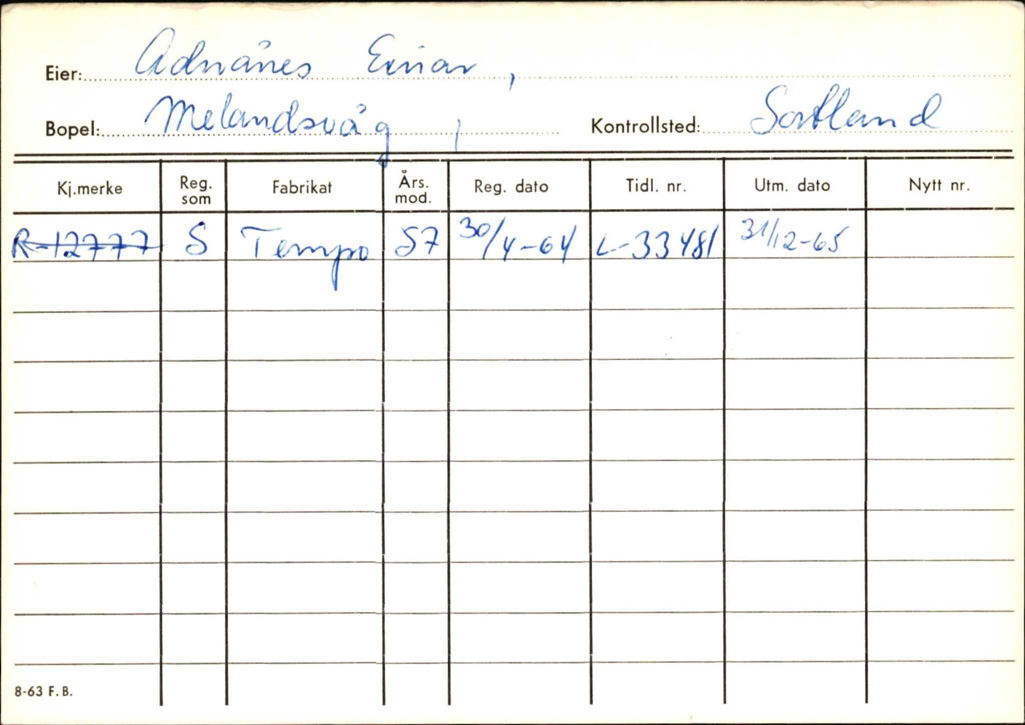 Statens vegvesen, Hordaland vegkontor, SAB/A-5201/2/Ha/L0001: R-eierkort A, 1920-1971, p. 77