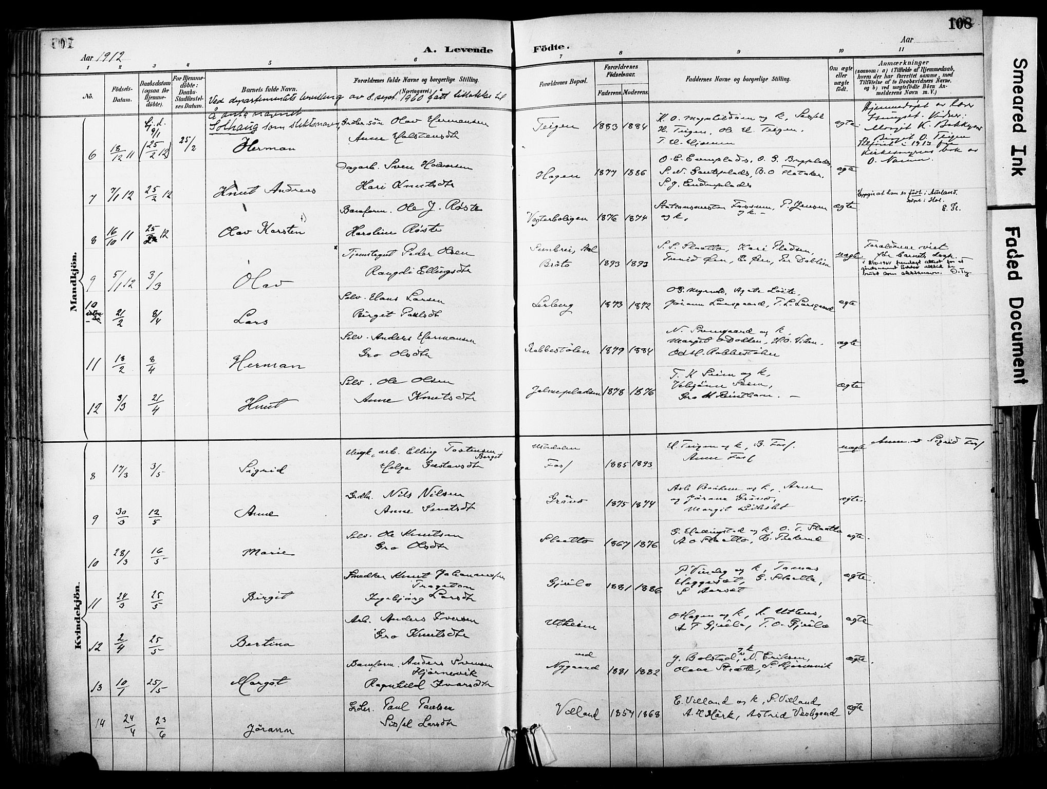 Hol kirkebøker, AV/SAKO-A-227/F/Fa/L0003: Parish register (official) no. I 3, 1887-1918, p. 108