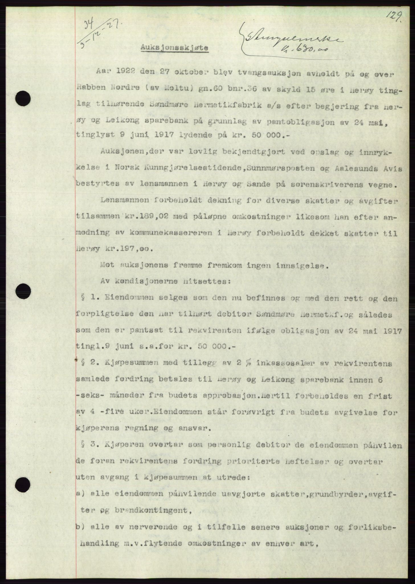 Søre Sunnmøre sorenskriveri, AV/SAT-A-4122/1/2/2C/L0047: Mortgage book no. 41, 1927-1928, Deed date: 03.12.1927