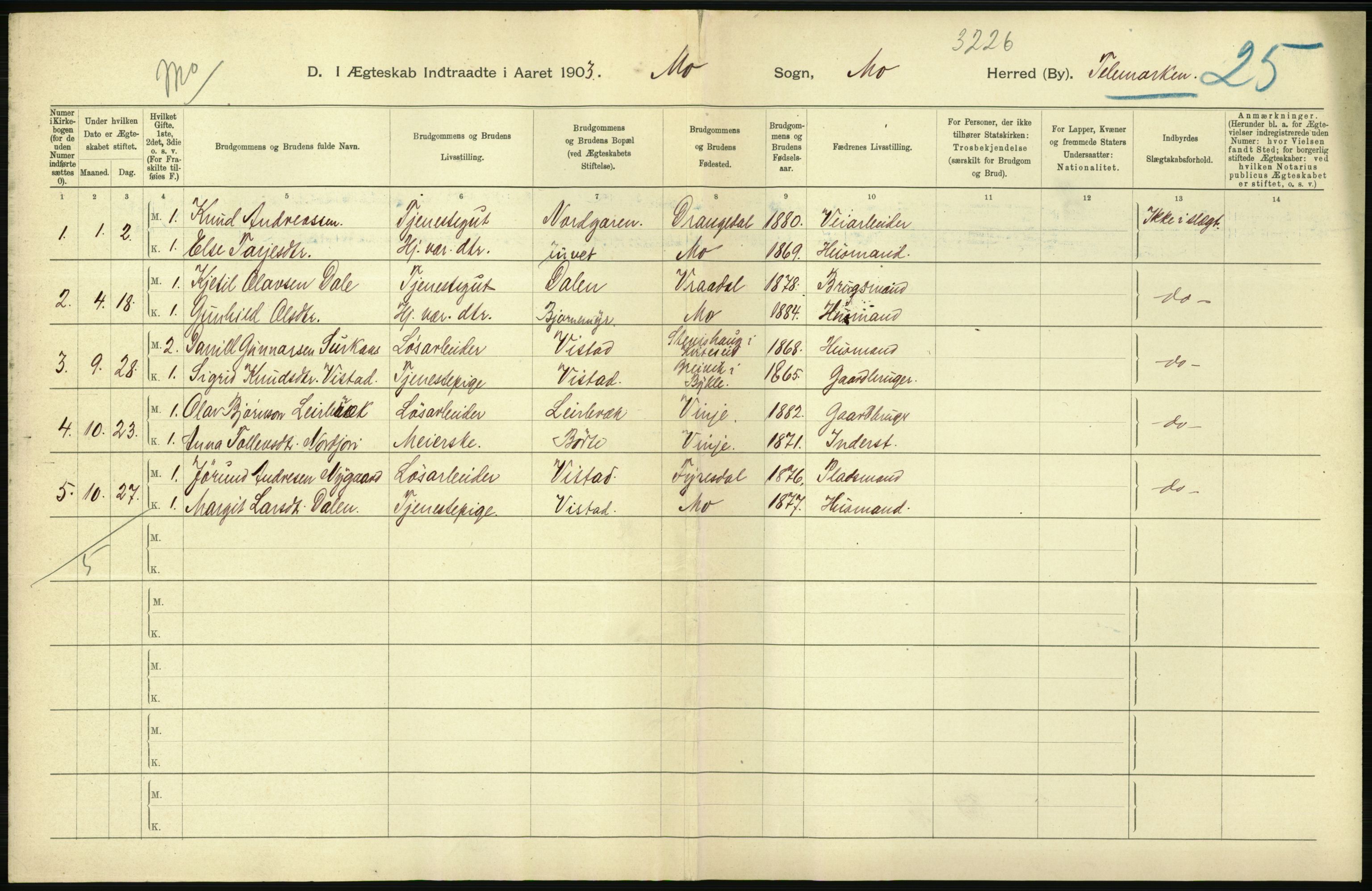 Statistisk sentralbyrå, Sosiodemografiske emner, Befolkning, AV/RA-S-2228/D/Df/Dfa/Dfaa/L0009: Bratsberg amt: Fødte, gifte, døde, 1903, p. 372