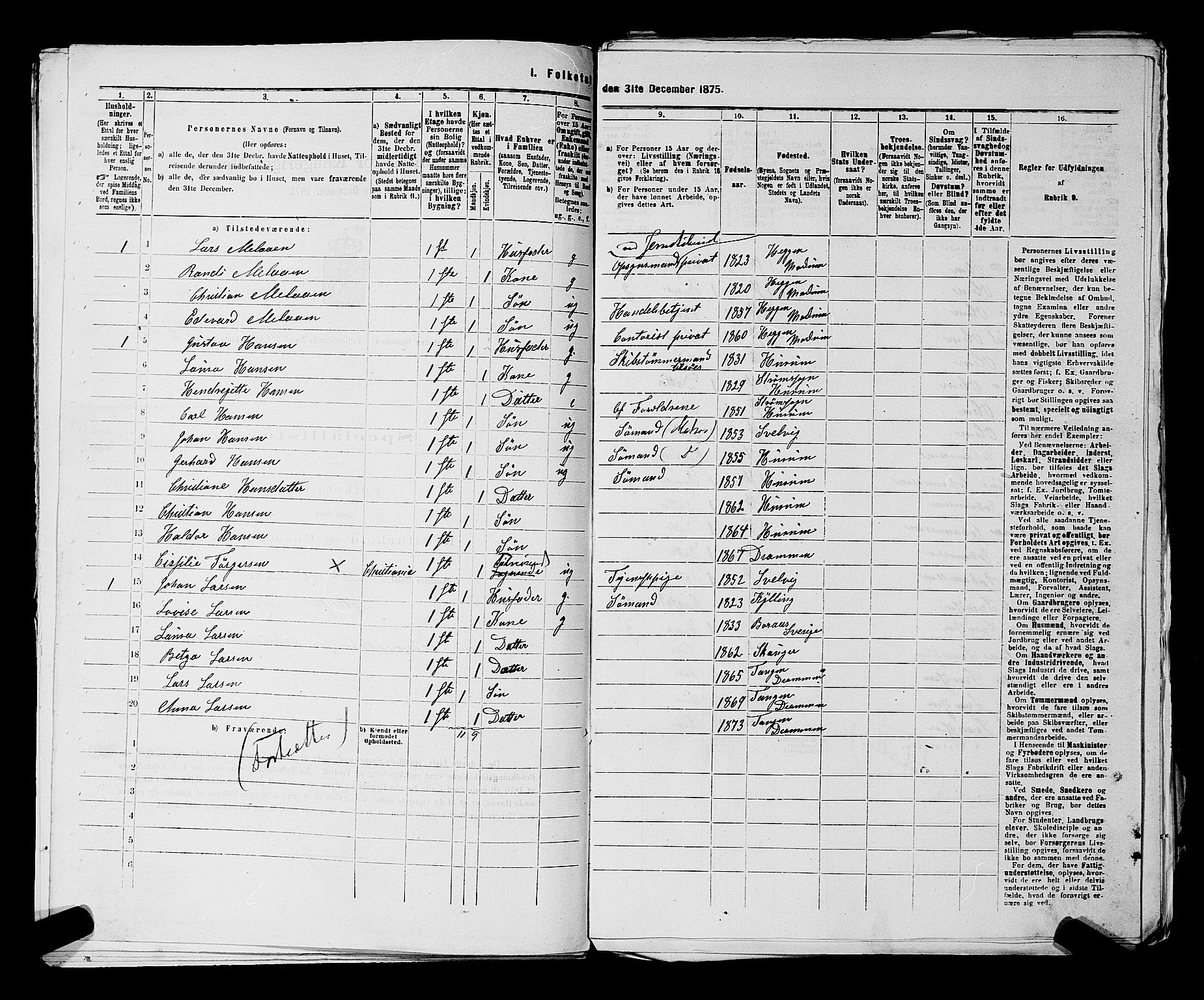 SAKO, 1875 census for 0602 Drammen, 1875, p. 3638