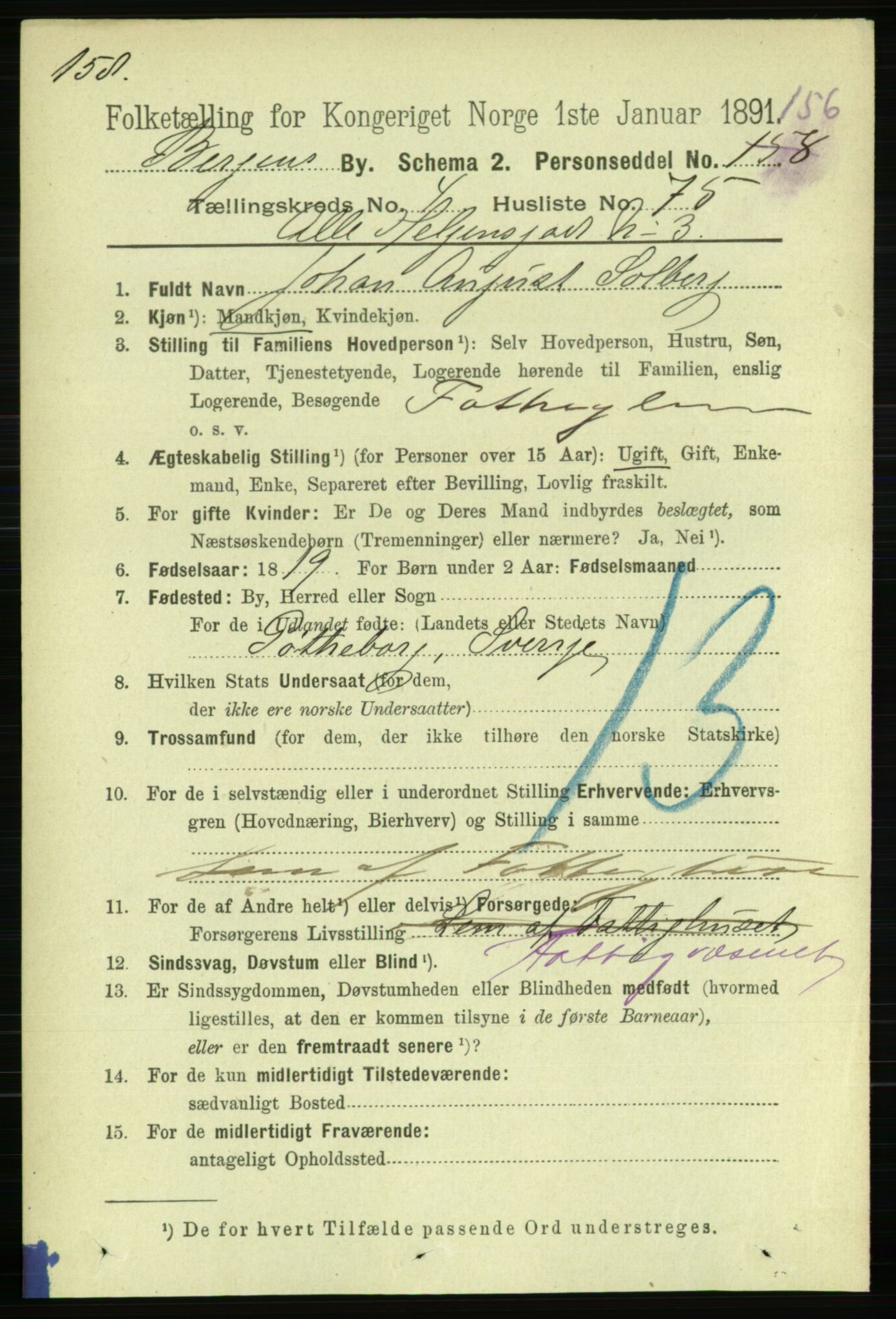 RA, 1891 Census for 1301 Bergen, 1891, p. 13687