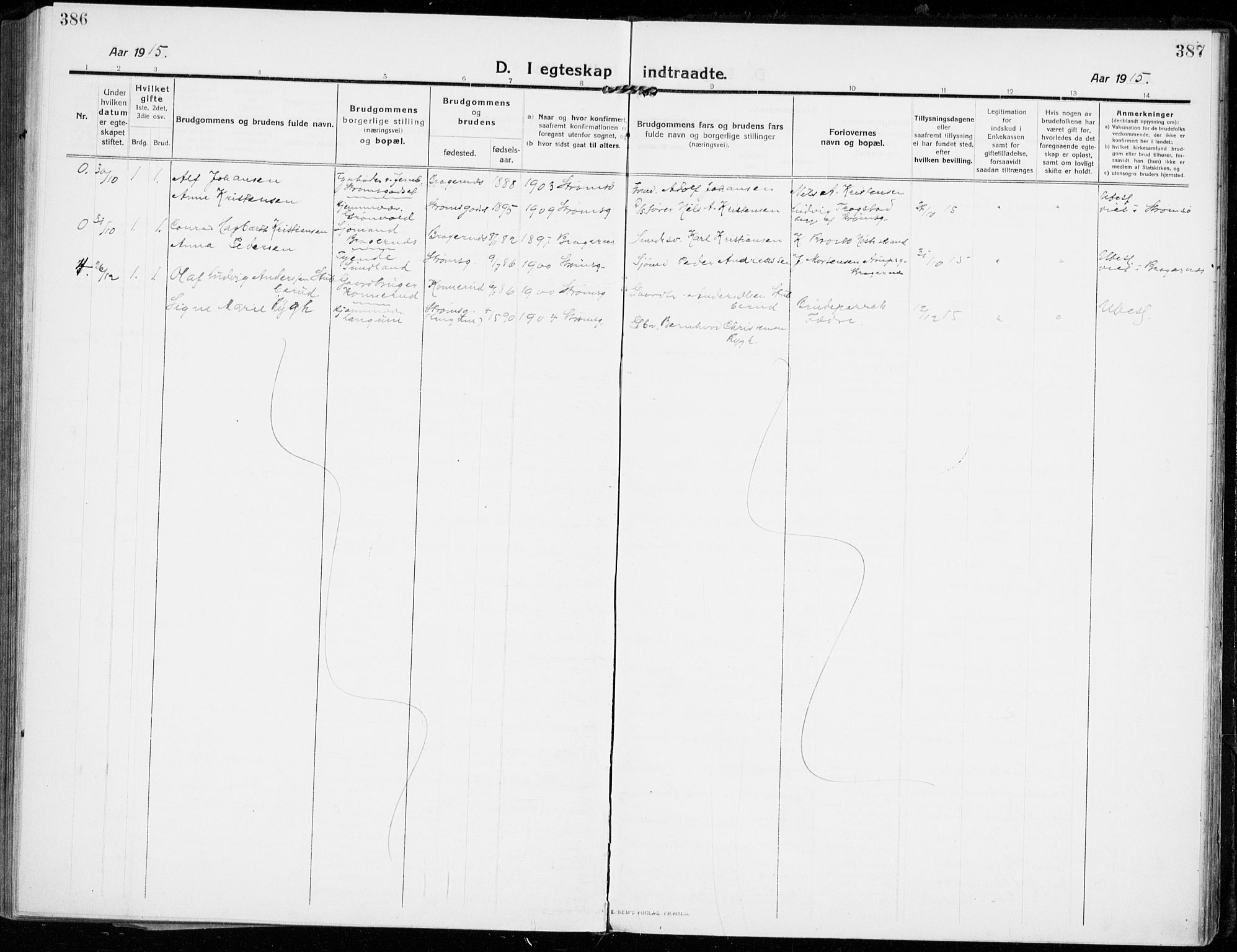 Strømsgodset kirkebøker, AV/SAKO-A-324/F/Fa/L0002: Parish register (official) no. 2, 1910-1920, p. 386-387