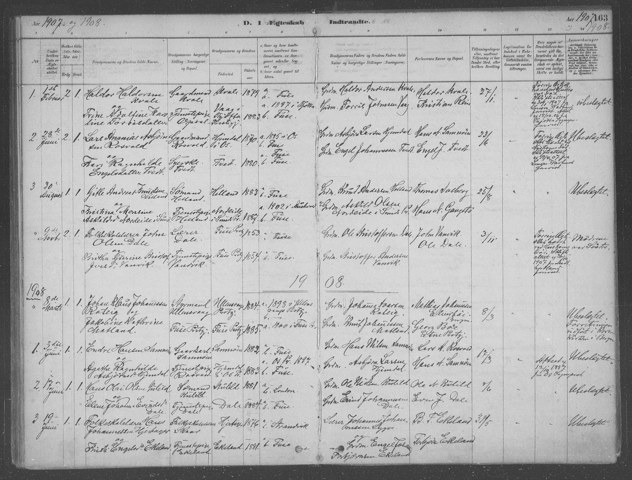 Fusa sokneprestembete, AV/SAB-A-75401/H/Haa: Parish register (official) no. B 1, 1880-1938, p. 163