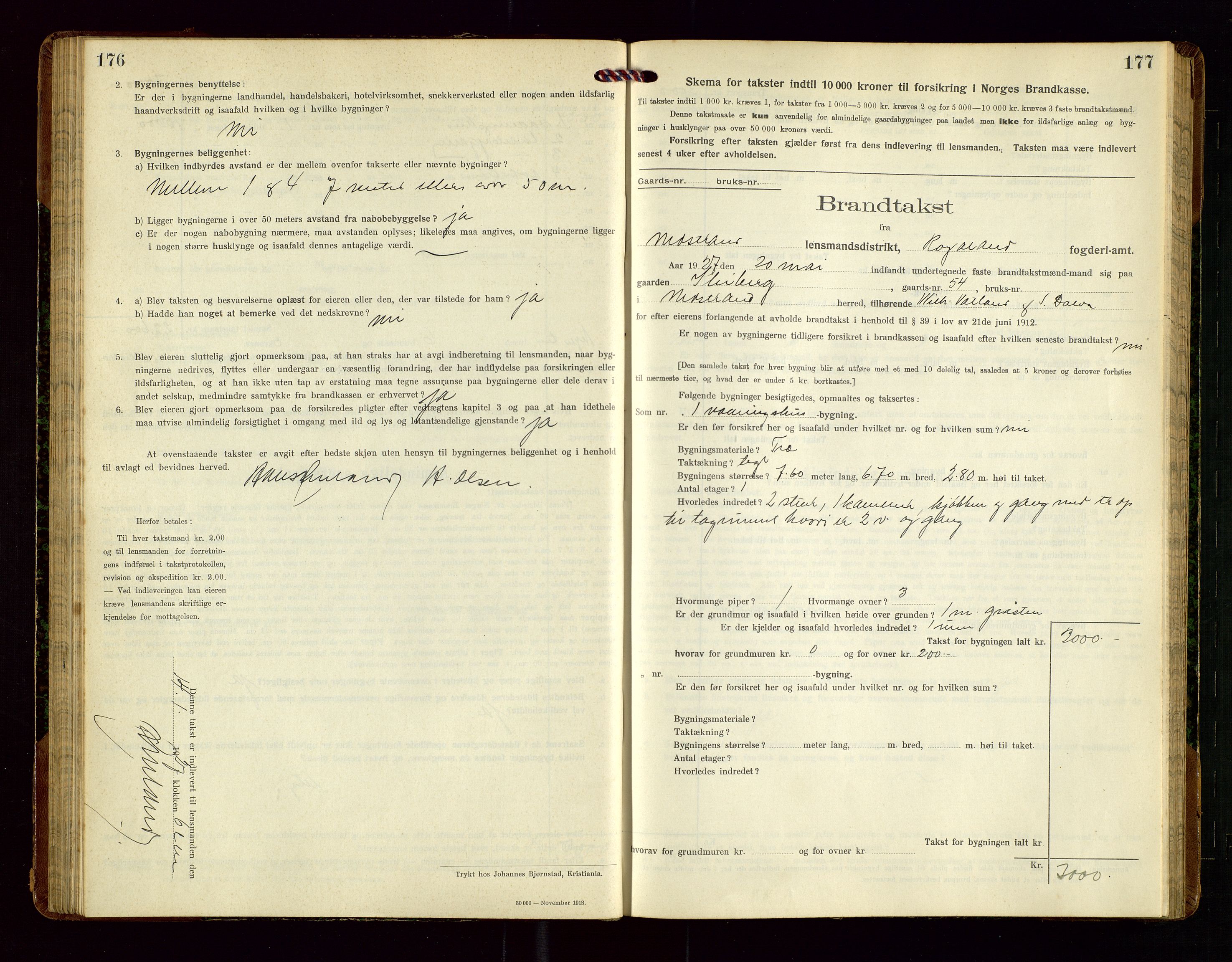 Nedstrand lensmannskontor, AV/SAST-A-100236/Gob/L0002: "Brandtakstprotokol for Nerstrand lensmandsdistrikt Rogaland Fylke", 1916-1949, p. 176-177