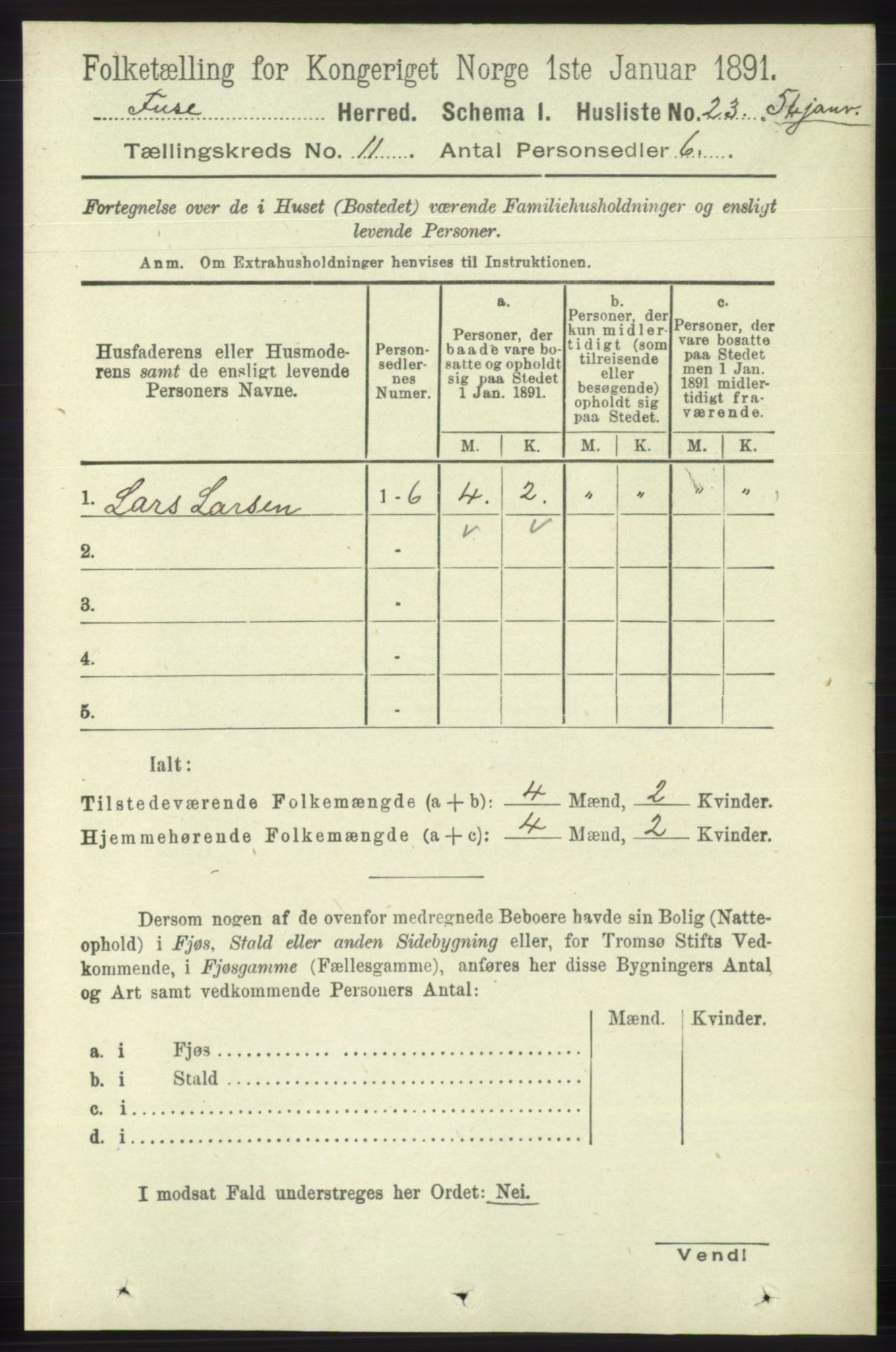 RA, 1891 census for 1241 Fusa, 1891, p. 2108